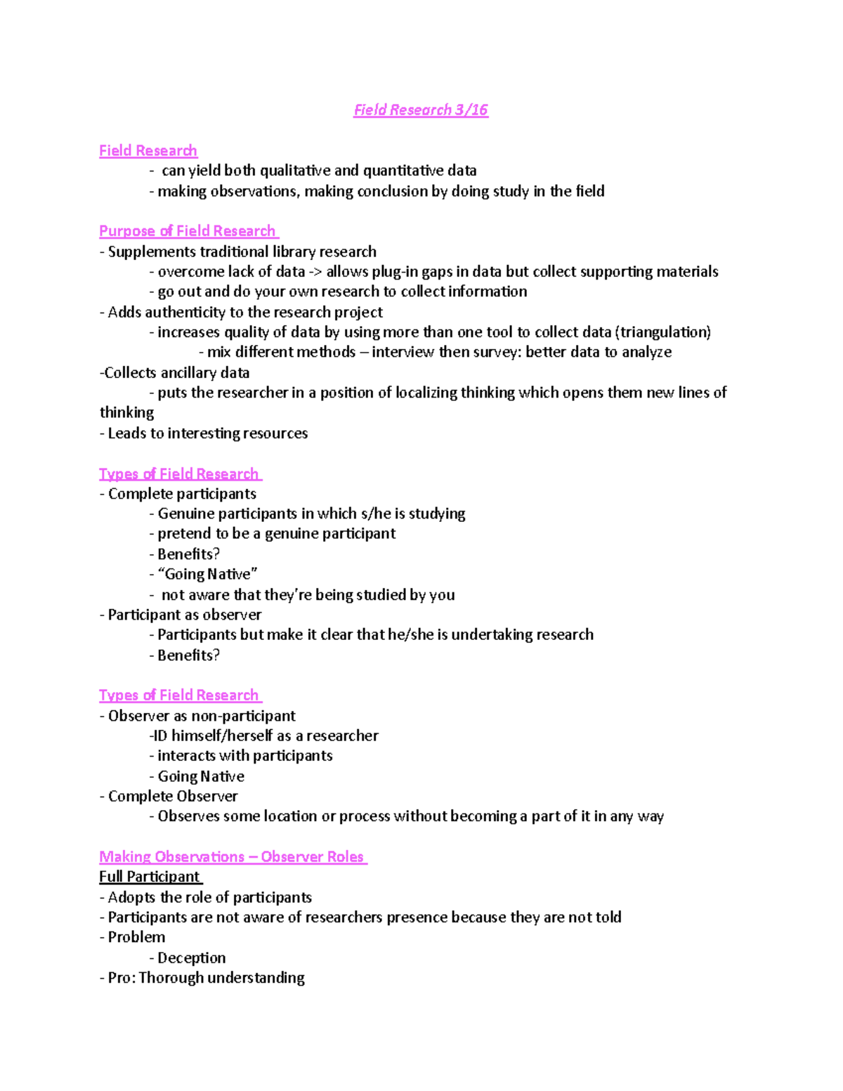 RSM Field Research notes - Field Research 3/ Field Research - can yield ...