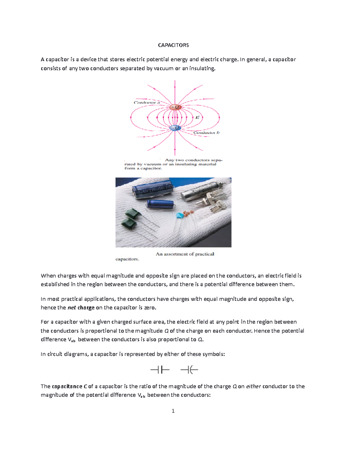 Capacitors lesson note CAPACITORS A capacitor is a device that stores