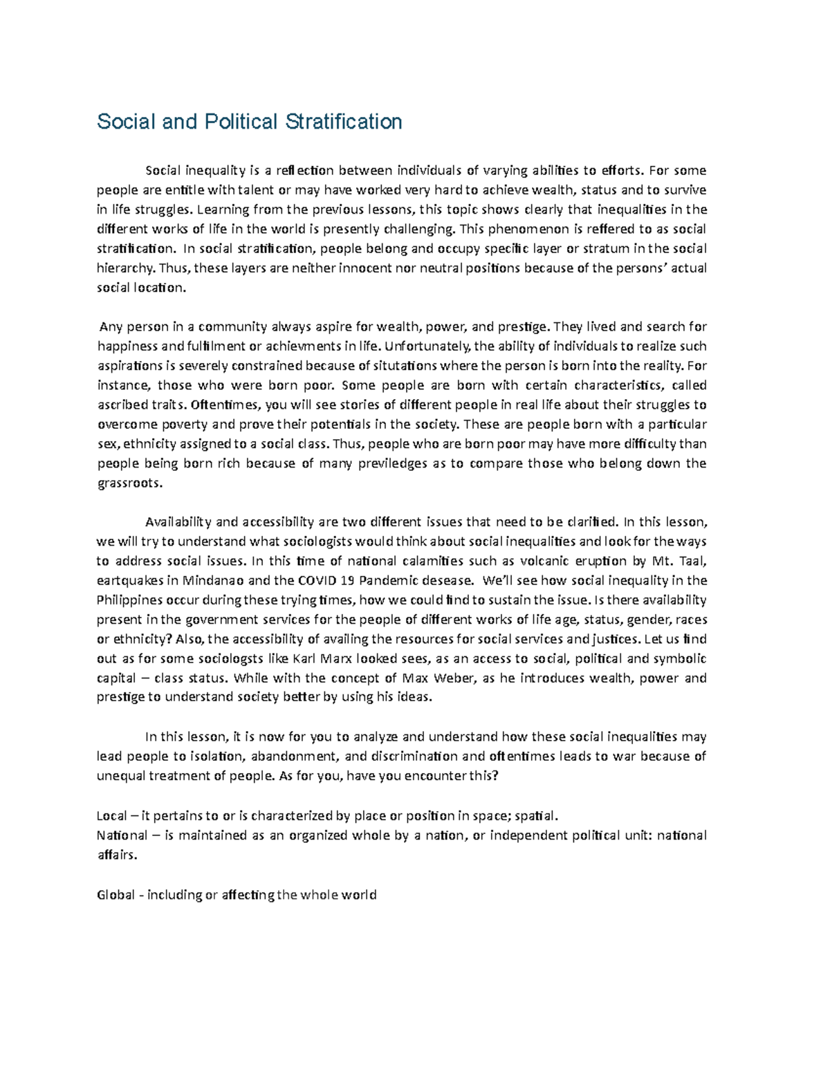 UCSP- Activity -April-12-2024 - Social and Political Stratification ...