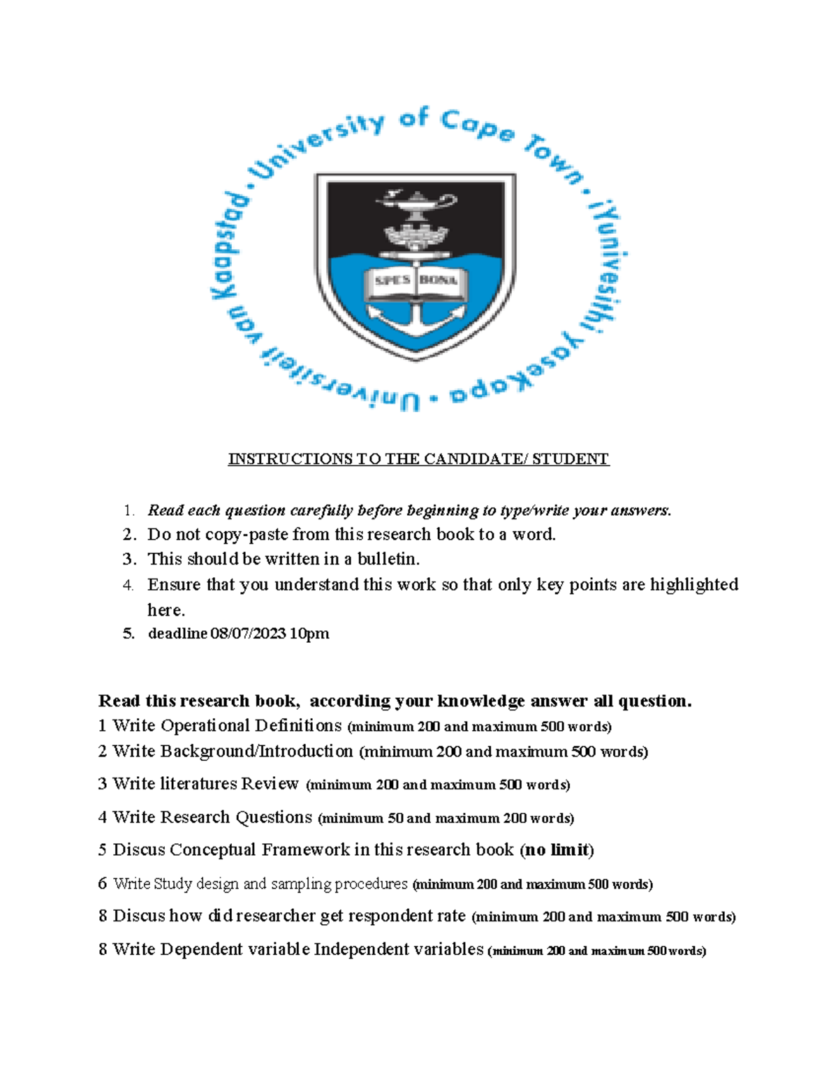 Course work 3 research - good - INSTRUCTIONS TO THE CANDIDATE/ STUDENT ...