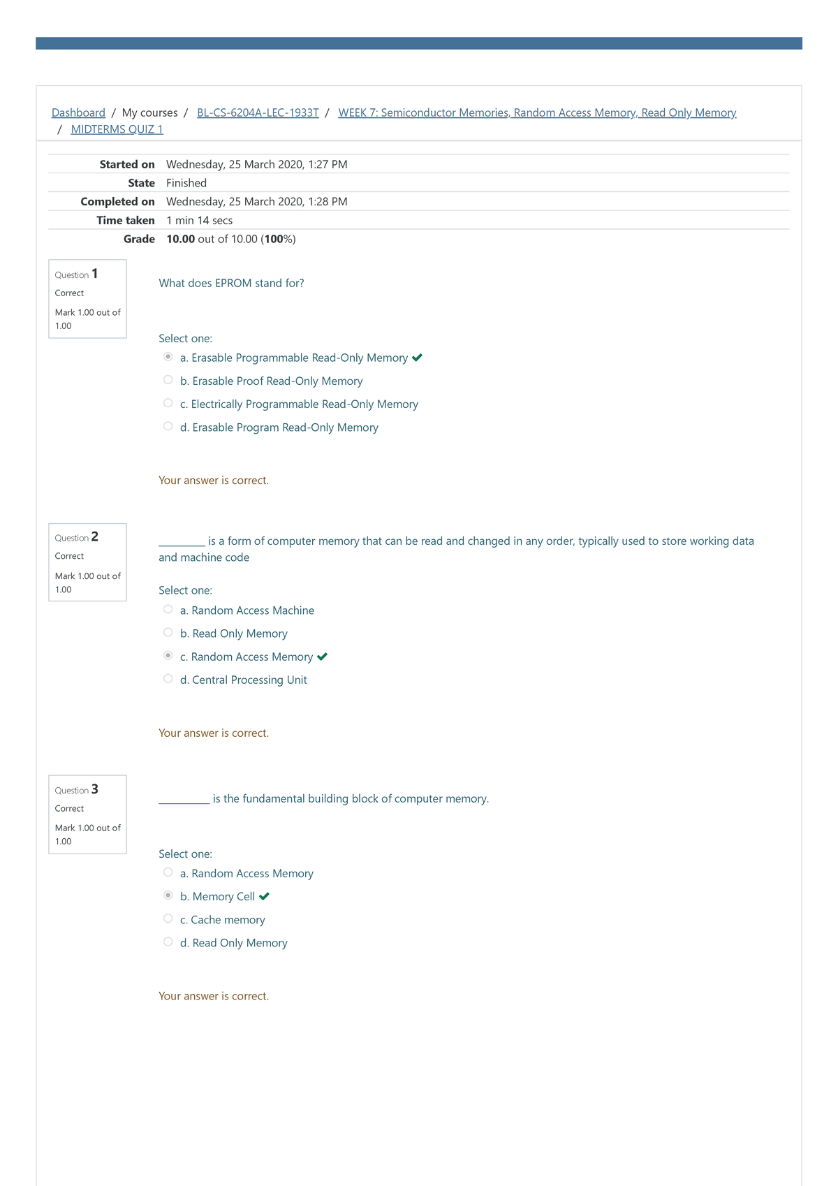 Midterms QUIZ 1 Attempt review - Dashboard / My courses / BL-CS-6204A ...