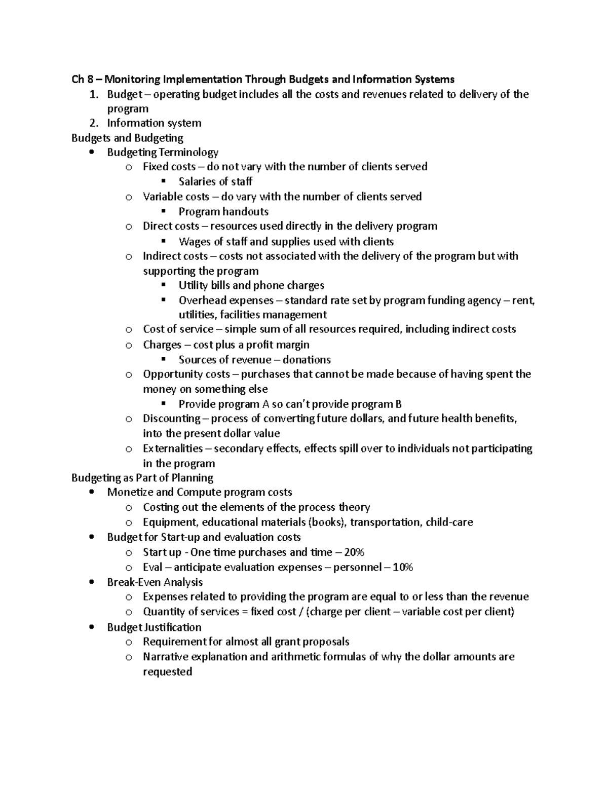 Ch 8 – Monitoring Implementation Through Budgets and Information ...