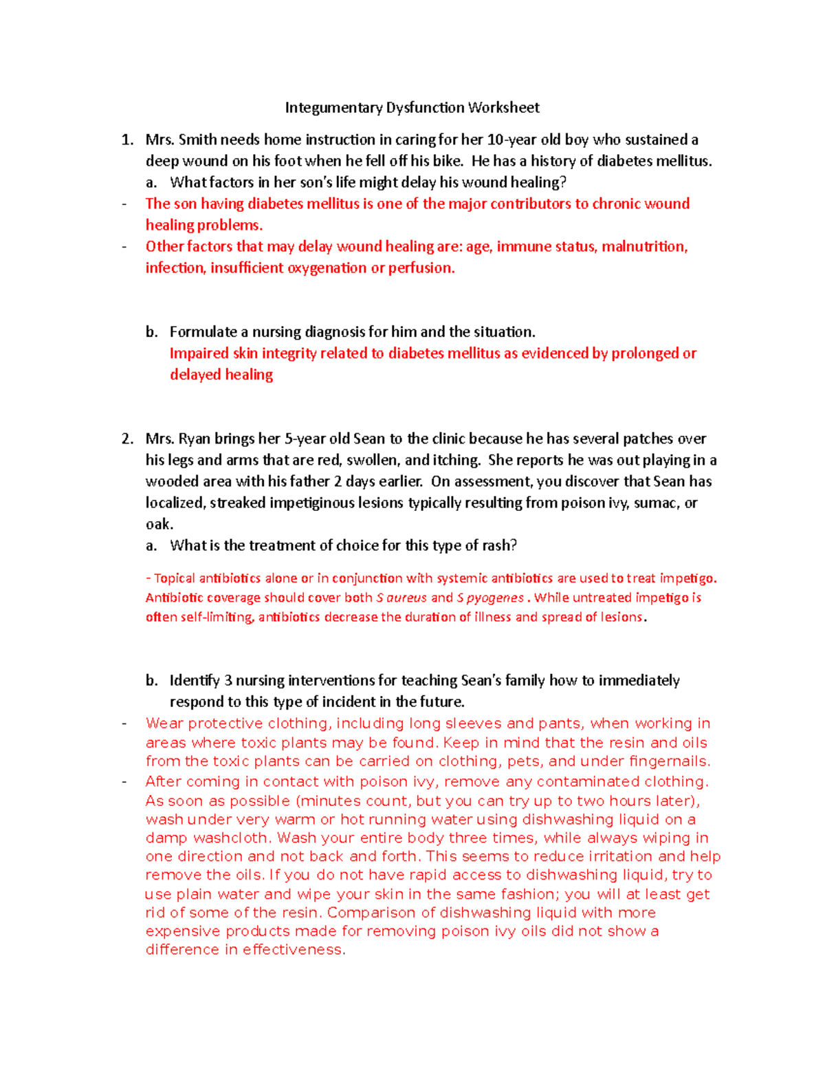 Integumentary dysfunction worksheet - Integumentary Dysfunction ...
