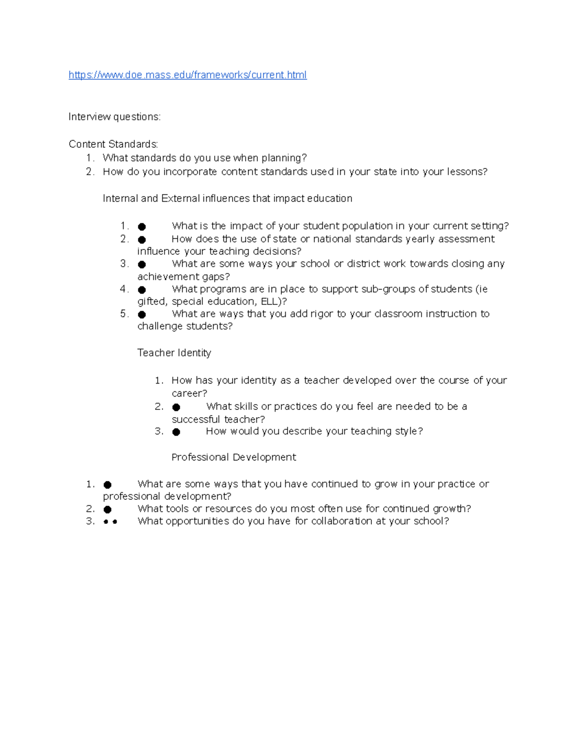 Task 2 - Some interview question ideas for task 2 - doe.mass/frameworks ...