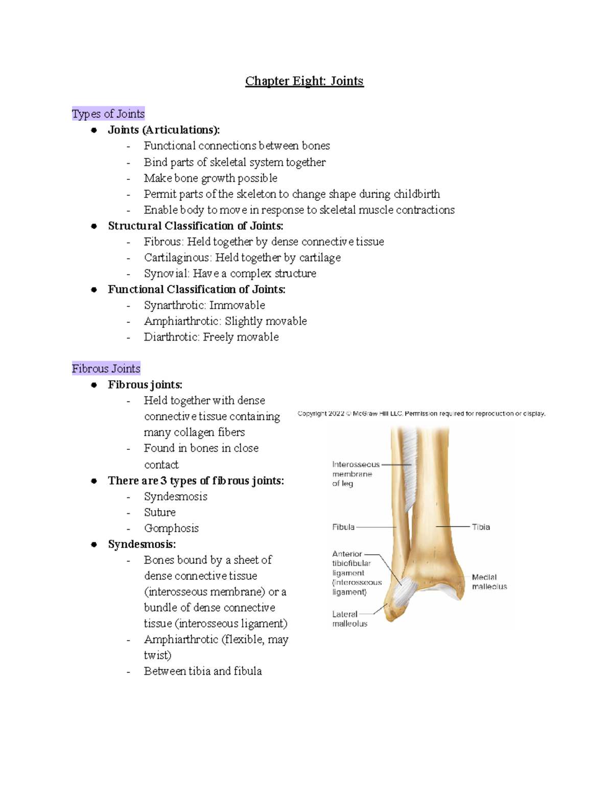 Chapter Eight Joints - Chapter Eight: Joints Types Of Joints Joints ...