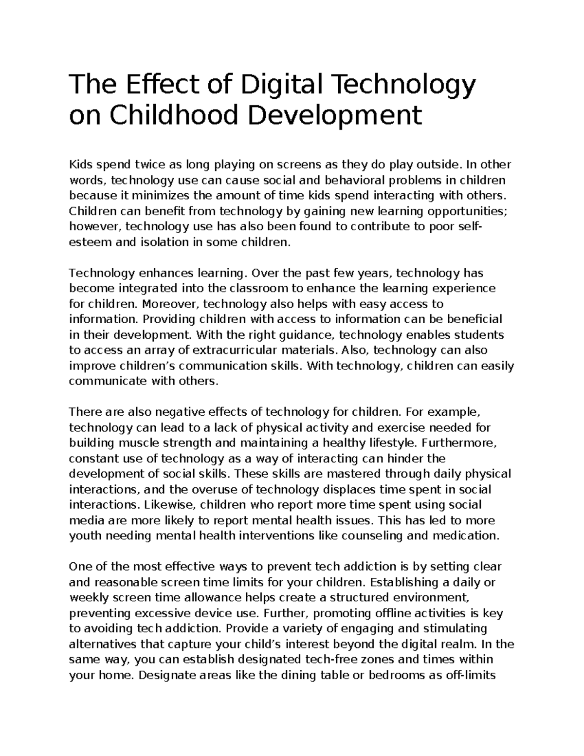 The Effect of Digital Technology on Childhood Development - The Effect ...