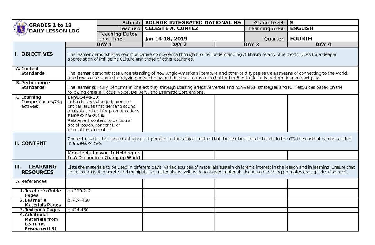 4TH Quarter DLL 1 - Examination- Aims to effectively assess student ...