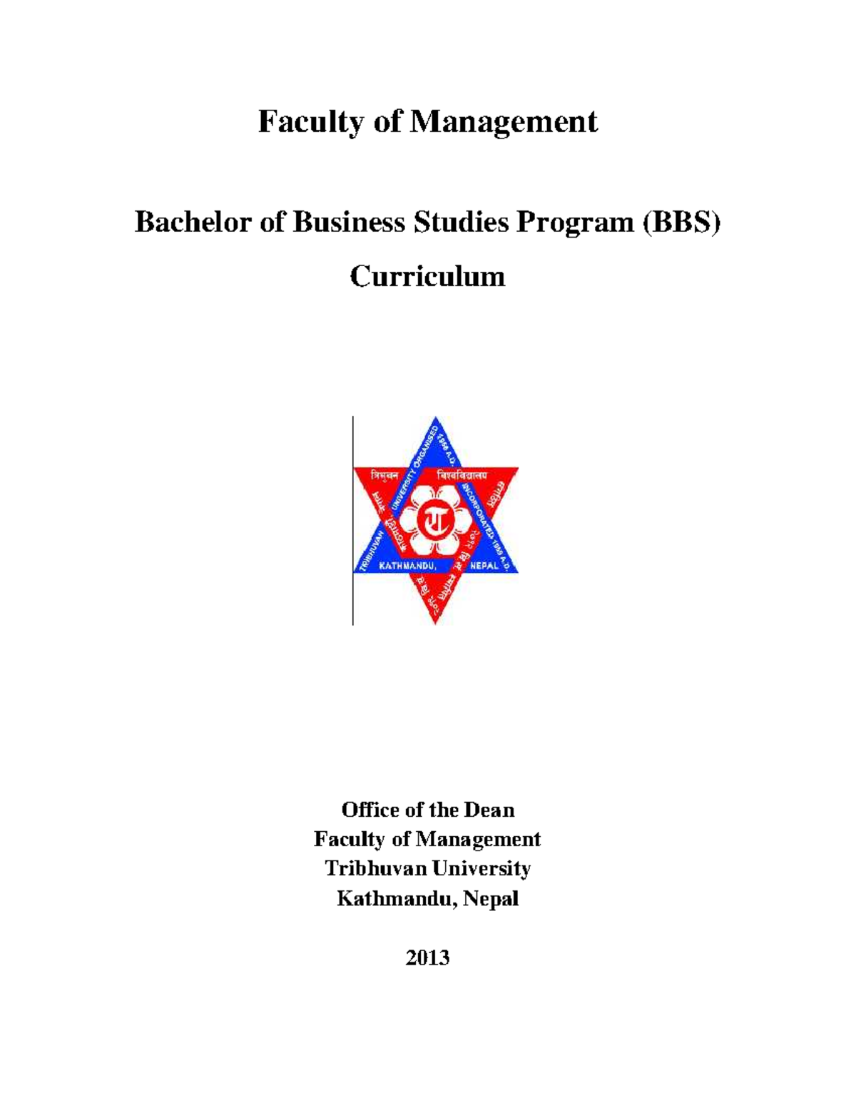 4-Year BBS full Curriculum - Faculty of Management Bachelor of Business ...