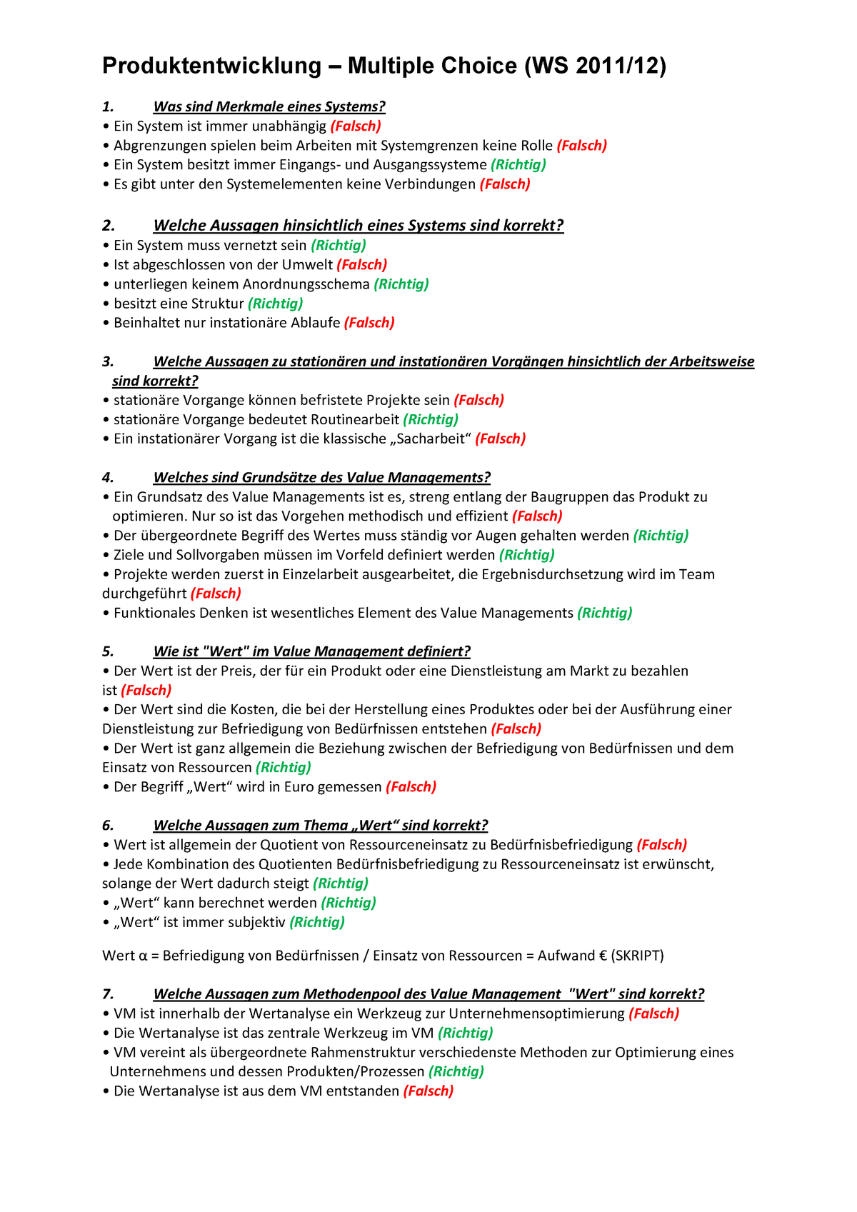 Übungen - Multiple Choice Fragen und Antworten (WS 2011/12) - StuDocu