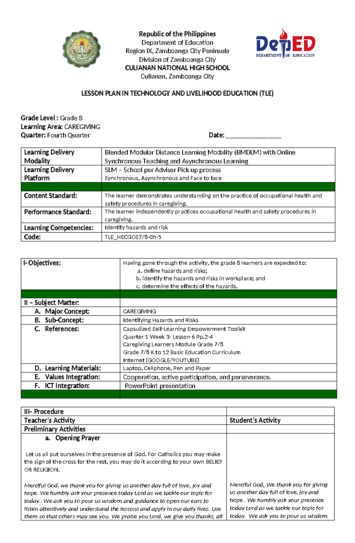 COT lessson plan Caregiving 2023 2024 Revised Final - Republic of the ...