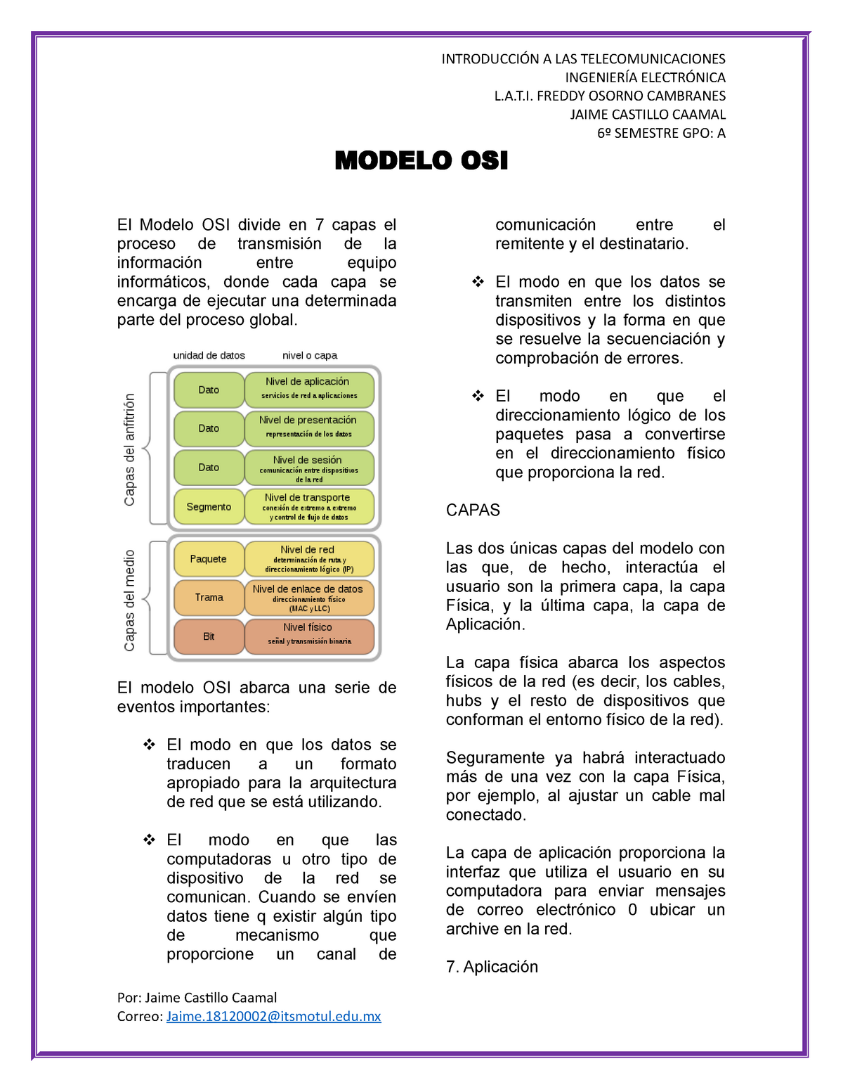 investigacion sobre las 7 capas del modelo OSI - INTRODUCCIÓN A LAS  TELECOMUNICACIONES INGENIERÍA - Studocu