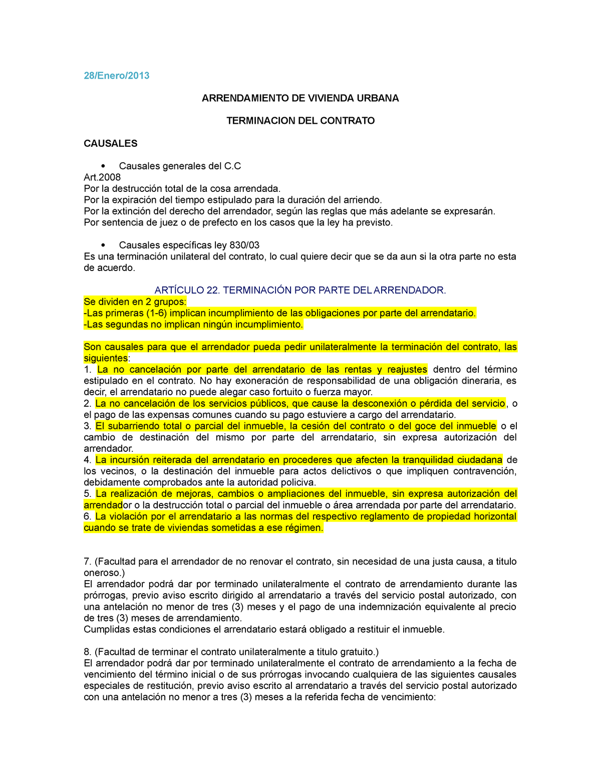 Terminacion De Contrato De Arrendamiento 3919