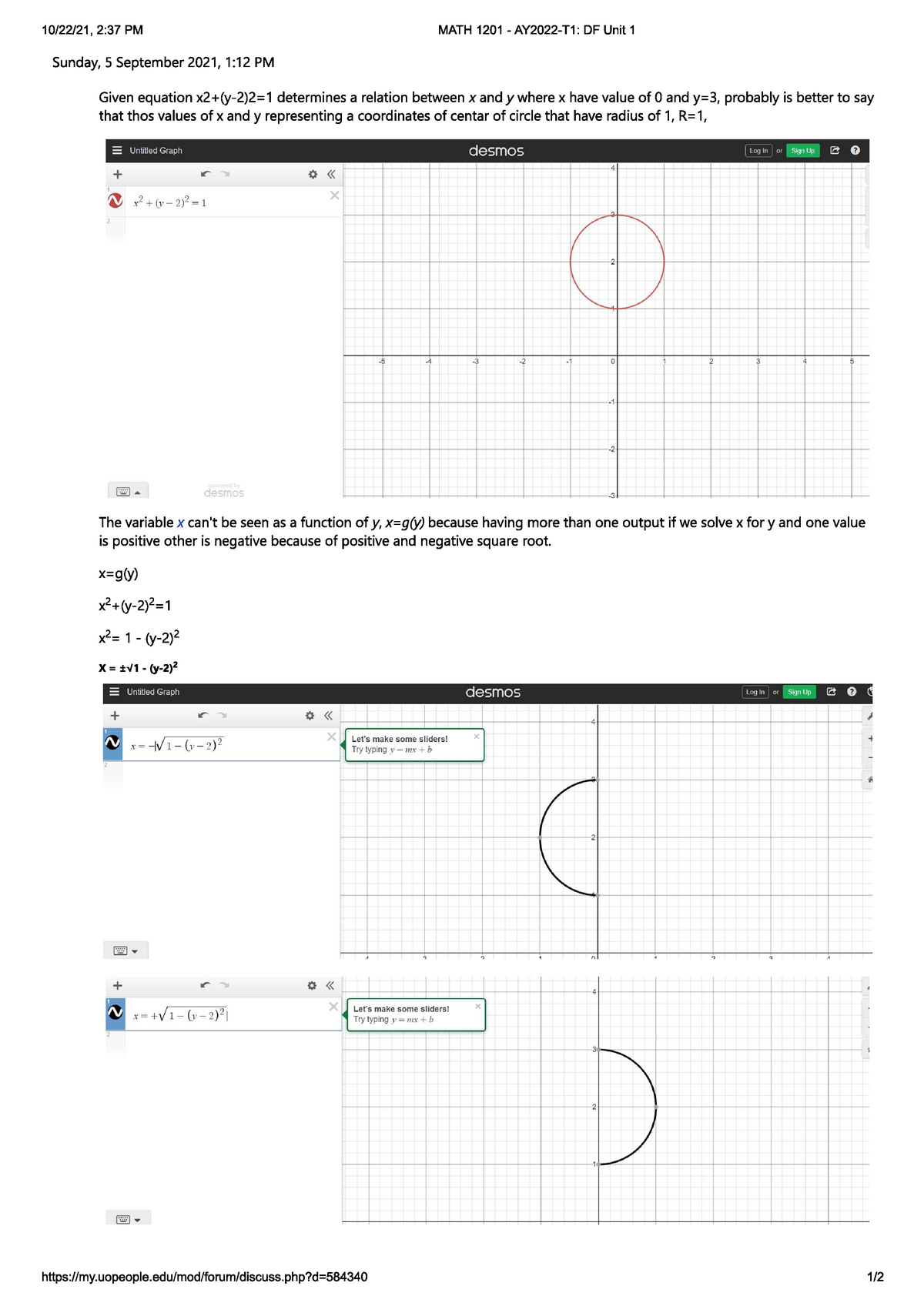 Discussion Forum Unit 1 Collage Algebra - MATH 1201 - UoPeople - Studocu