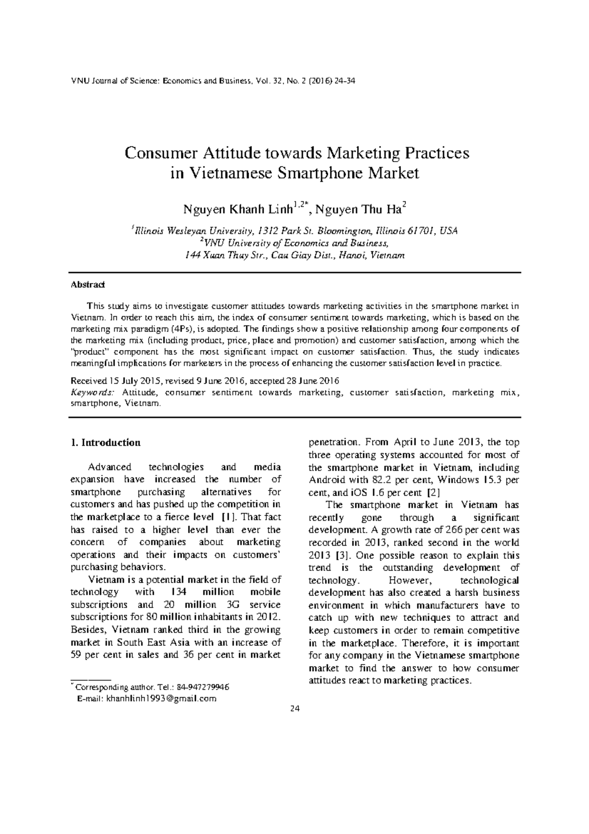 Paper NCKH 1135 - VNU Journal of Science: Economics and Business, Vol ...