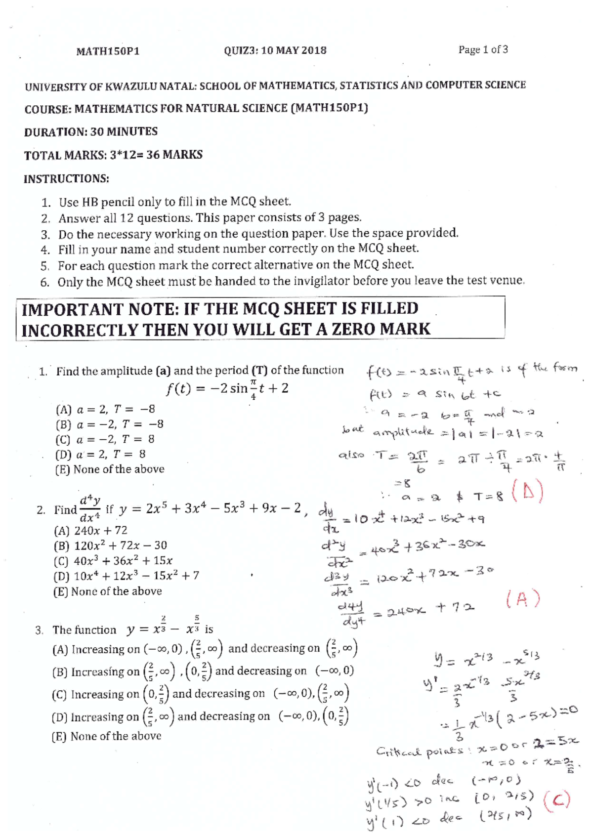 Quiz 3 Solution - MATH150 - Studocu