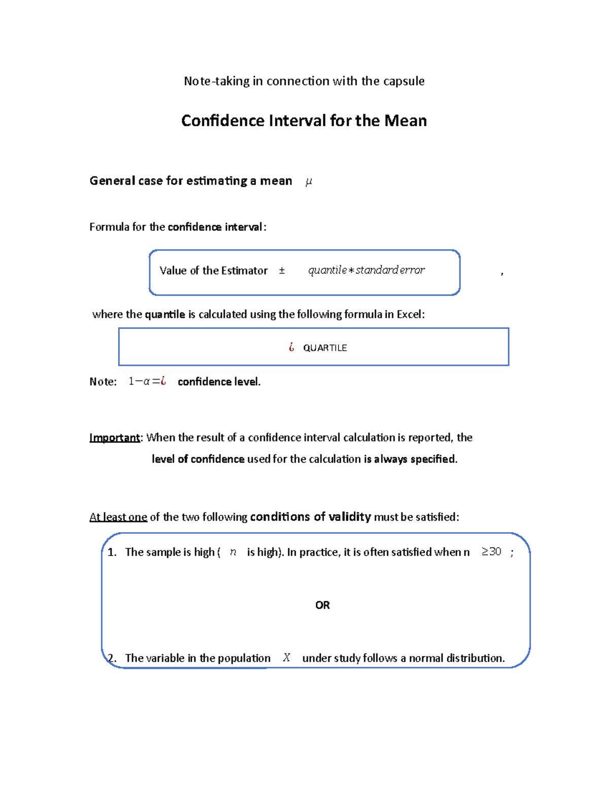 Confidence Interval for the Mean - Note-taking in connection with the ...