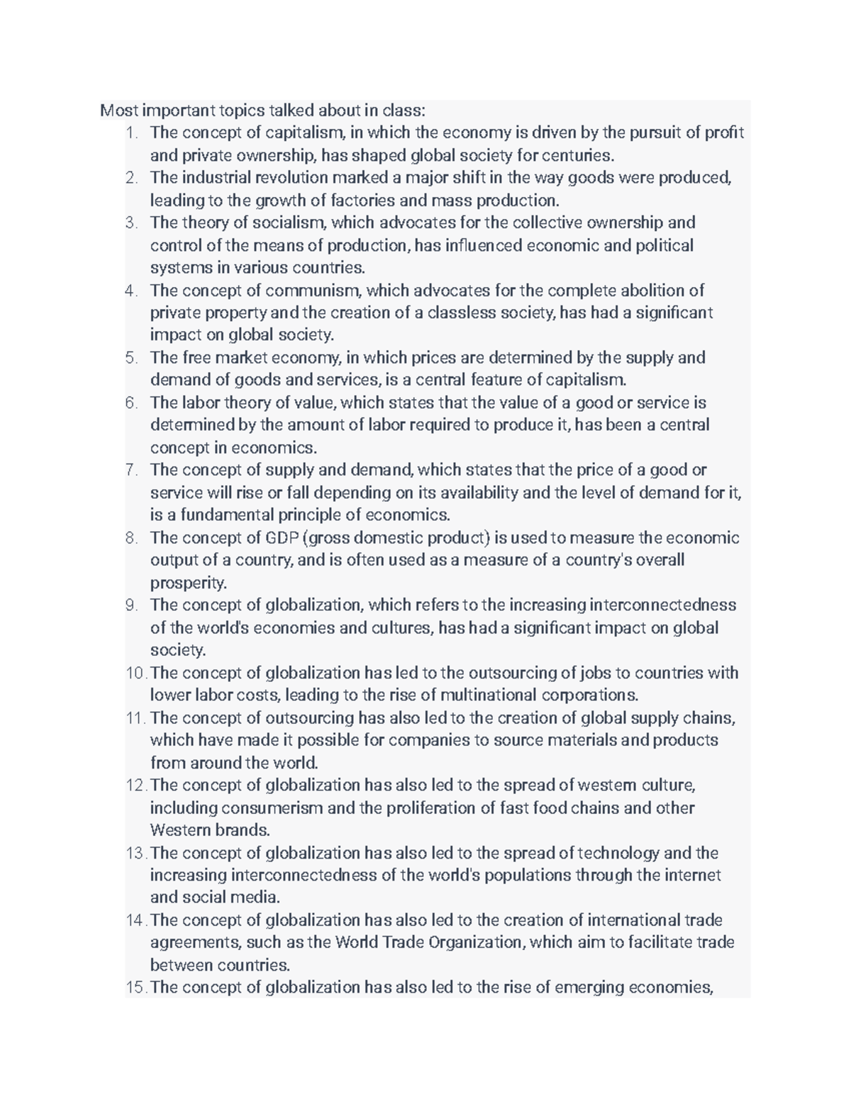 In class notes Most important topics talked about in class 1. The