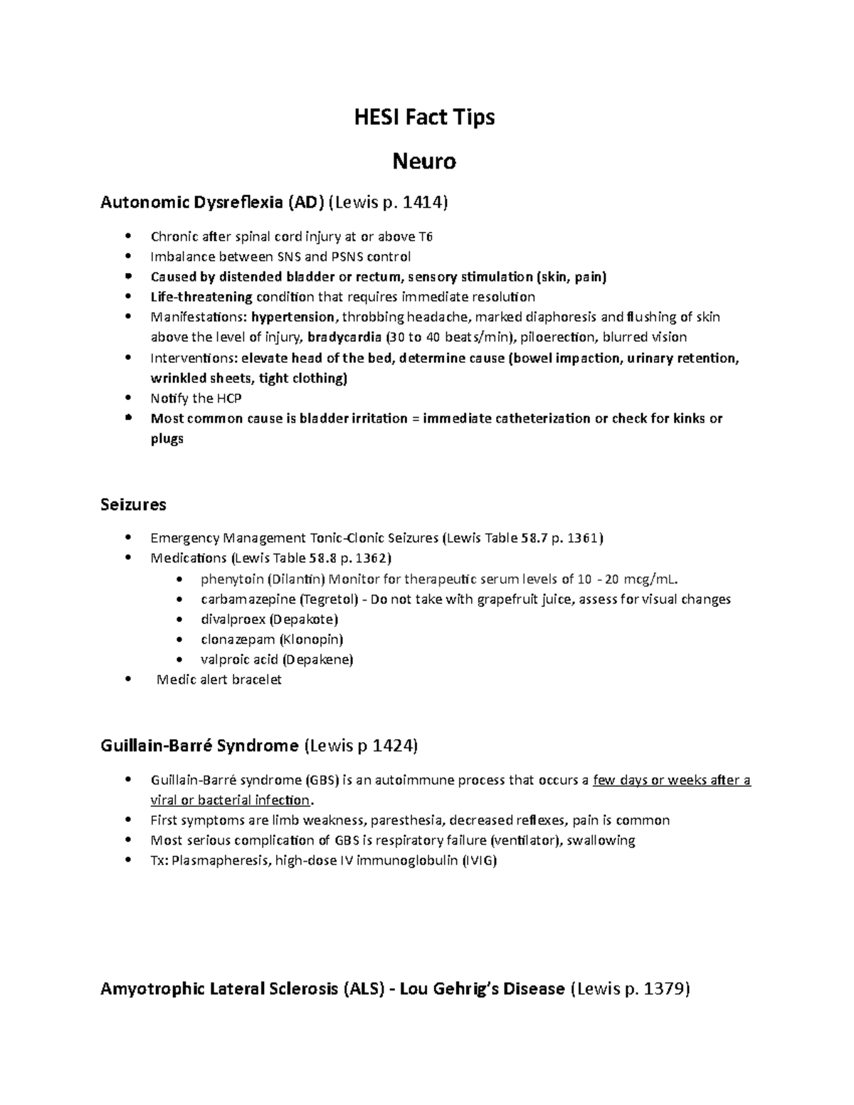 NU214 HESI Hints - HESI Fact Tips Neuro Autonomic Dysreflexia (AD ...