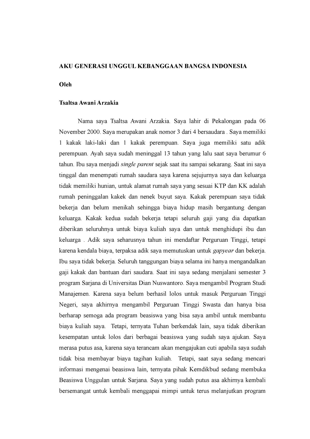 contoh essay generasi unggul