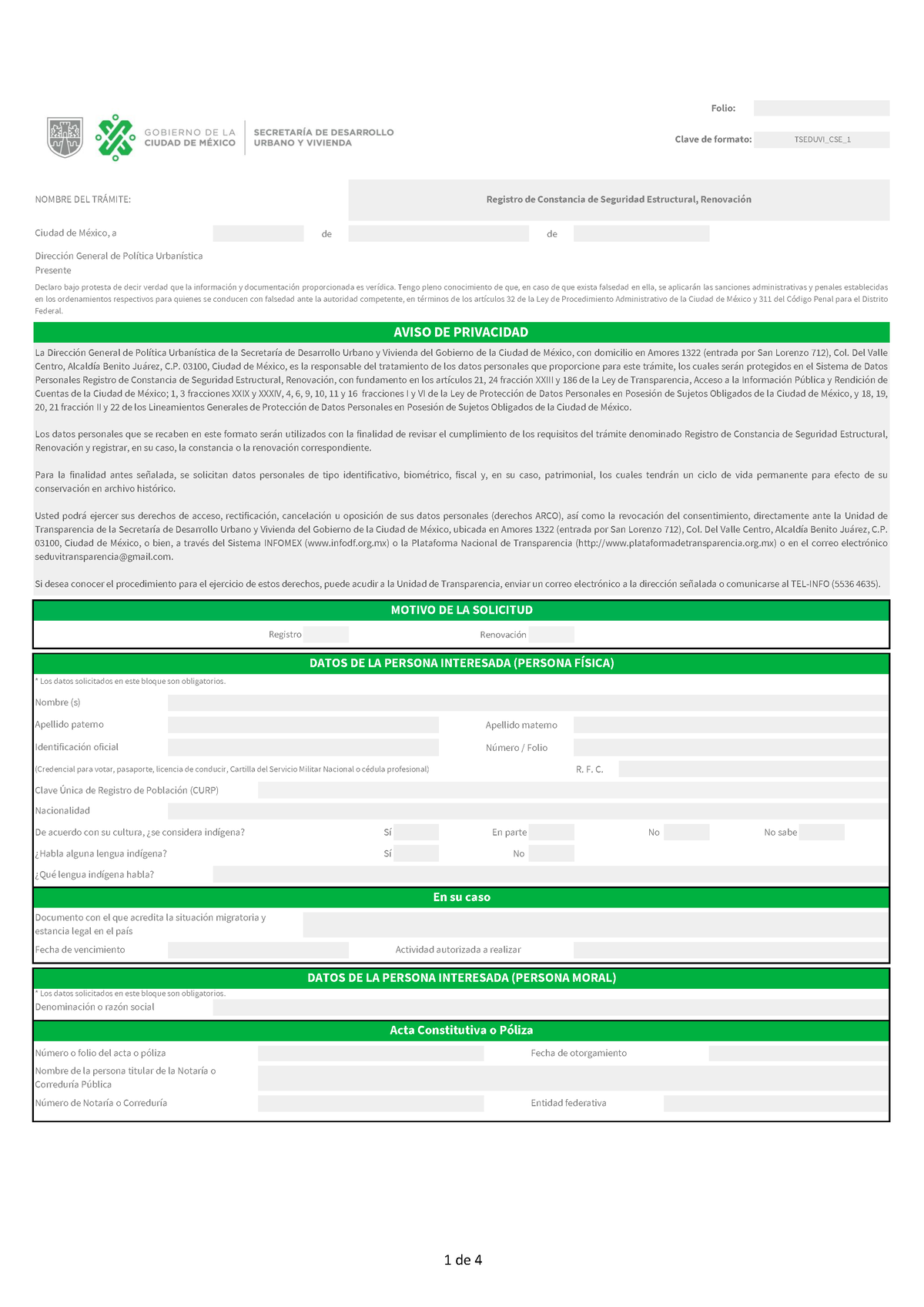 16 Constancia Seguridad Estructural - Seduvi - Folio: De De Dirección ...