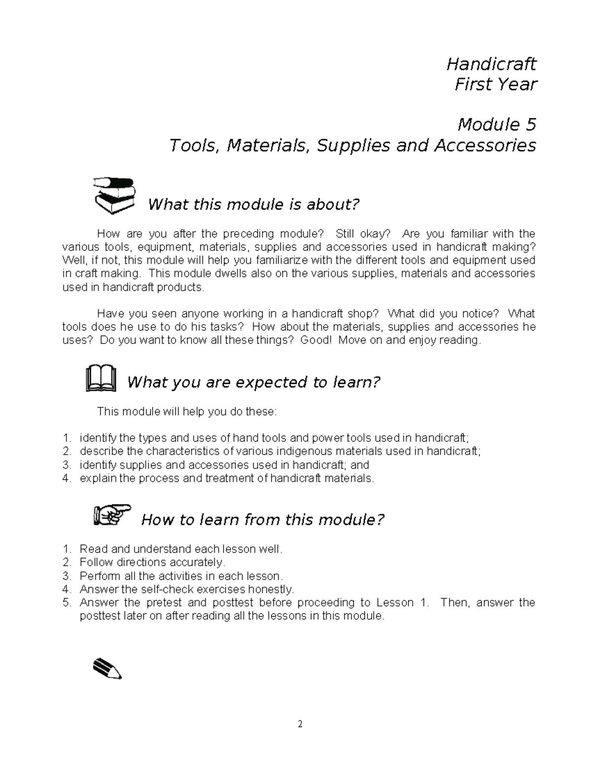 Module 5 - Clothing Construction - Handicraft First Year Module 5 Tools ...