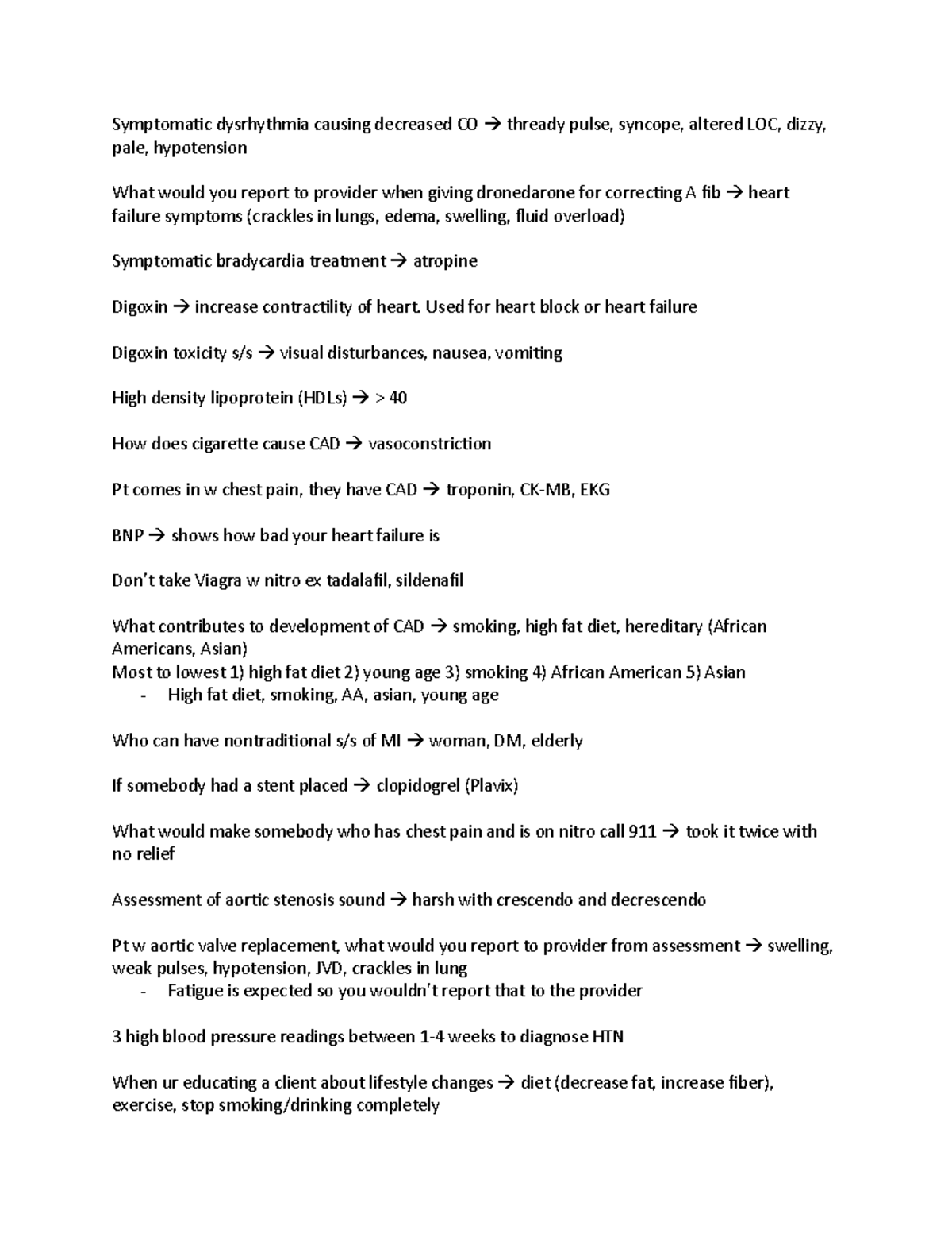 Exam 2 review Symptomatic dysrhythmia causing decreased COpale