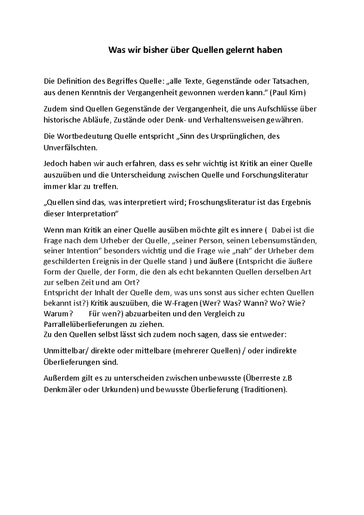 Schriftliche Erklärung Wovon Sie Bisher Gelebt Haben Was wir bisher über Quellen gelernt haben Sitzung 2 - Was wir bisher