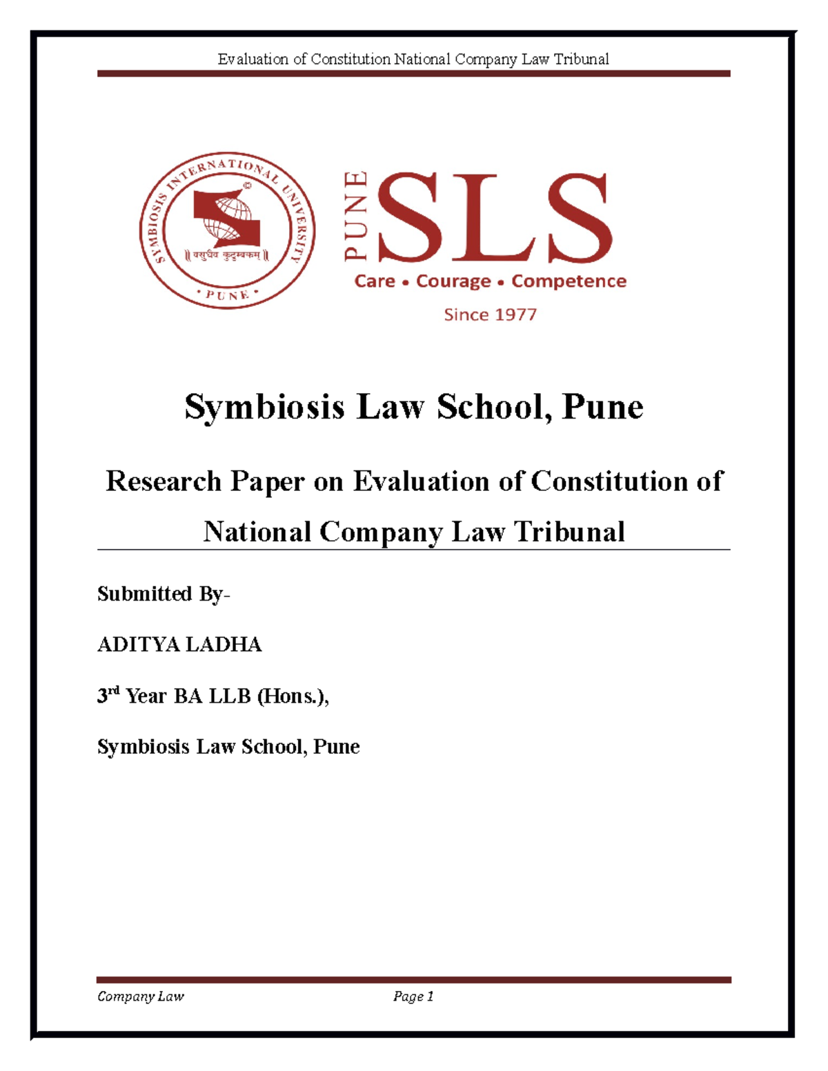 Research Paper On Evaluation Of Constitution Of NCLT And Nclat ...