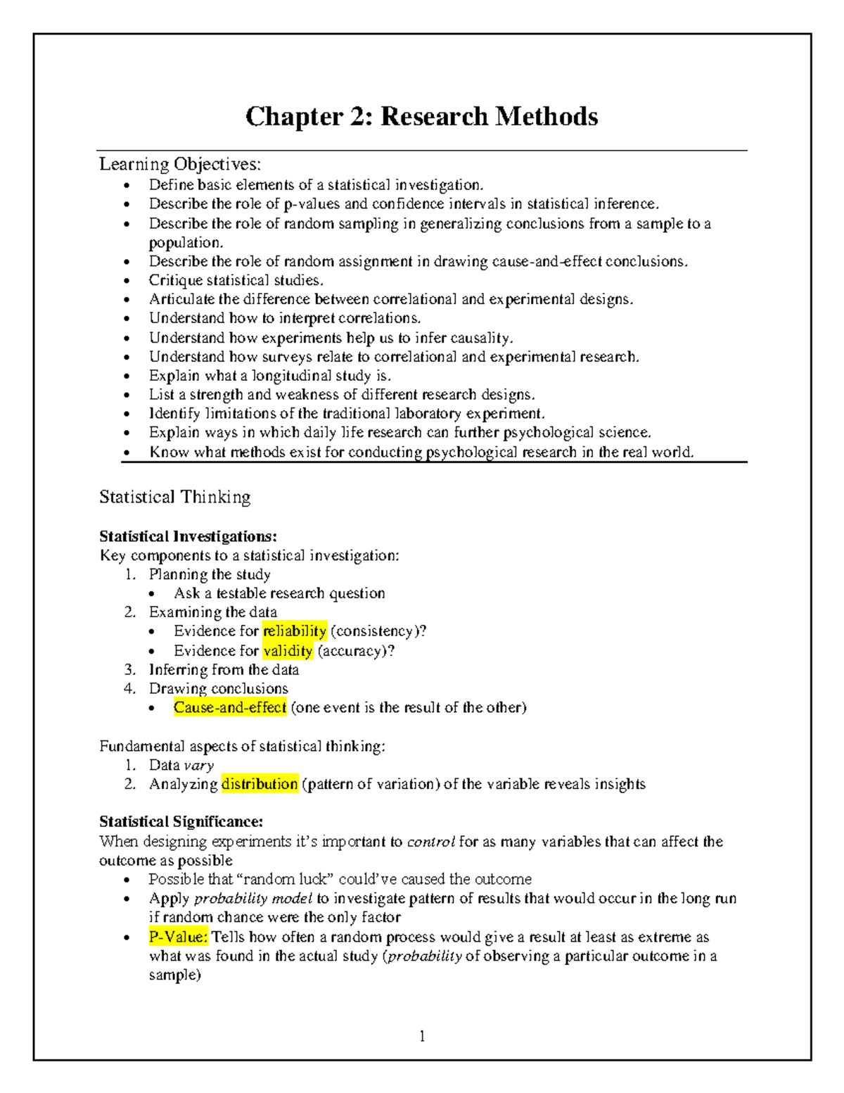 PSYC 100 Chapter 2 - Lecture notes 2 - Chapter 2: Research Methods ...
