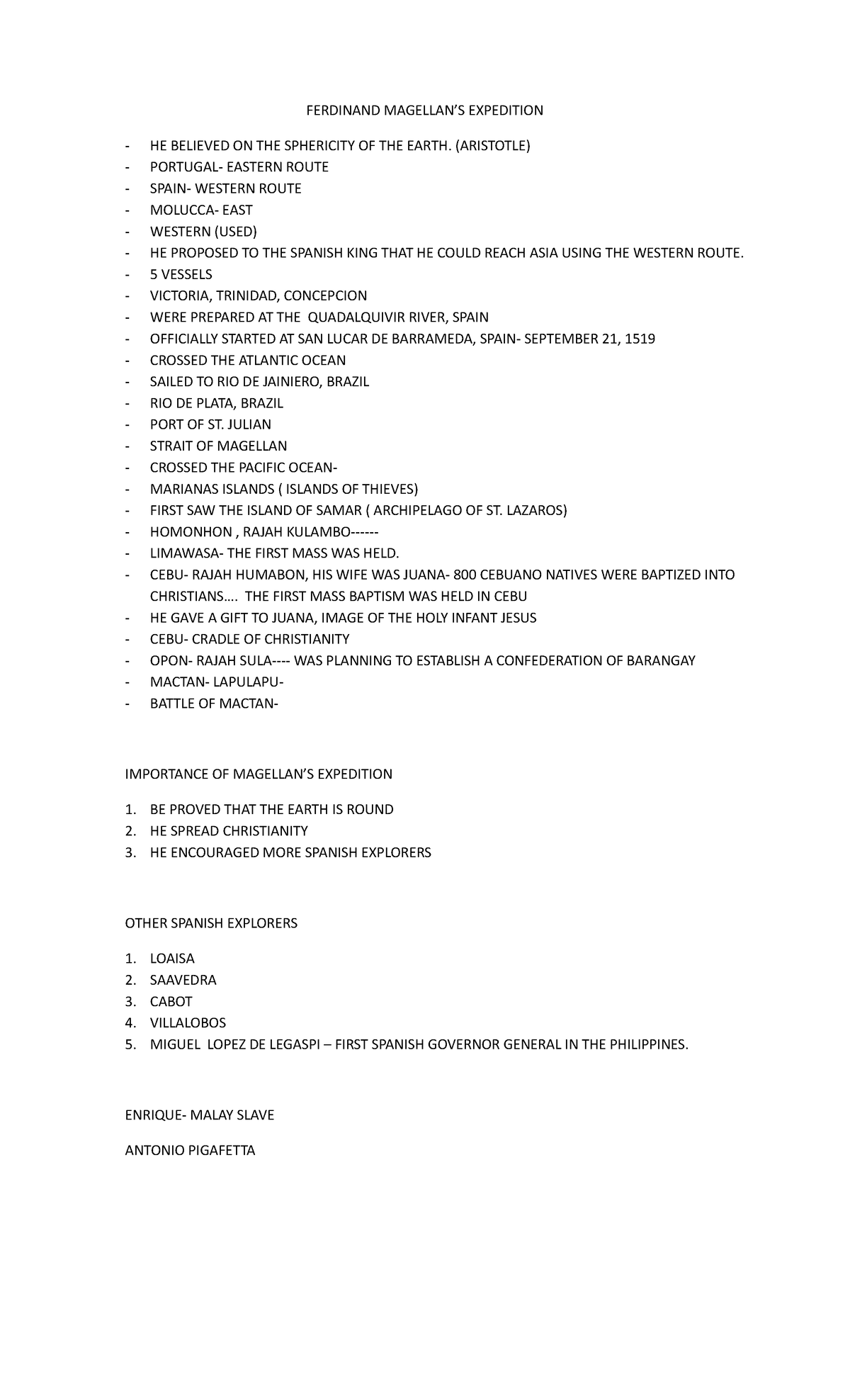 Ferdinand Magellan - Lecture notes 1 - FERDINAND EXPEDITION HE BELIEVED ...