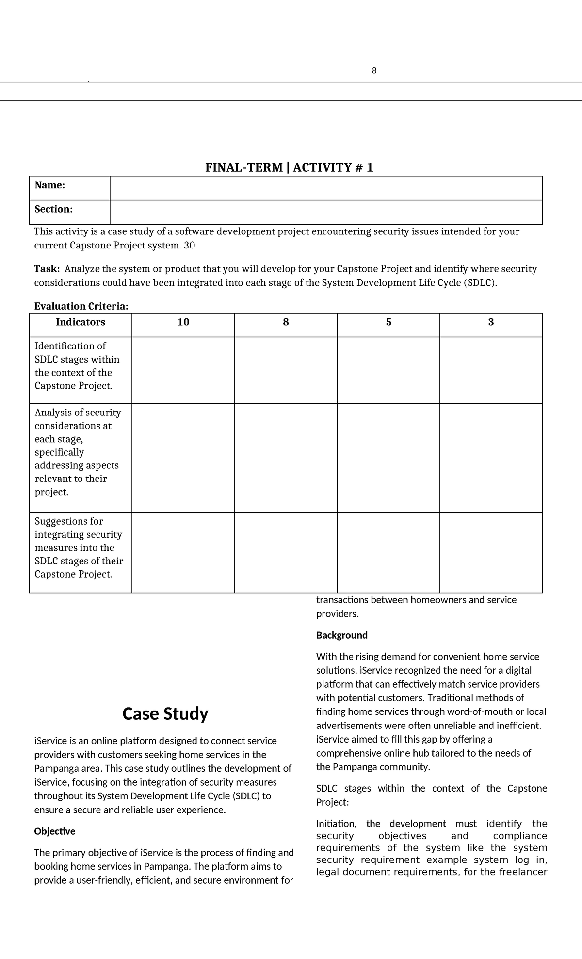 IAS Final TERM Activity 1 CASE Study - FINAL-TERM | ACTIVITY # 1 Name ...