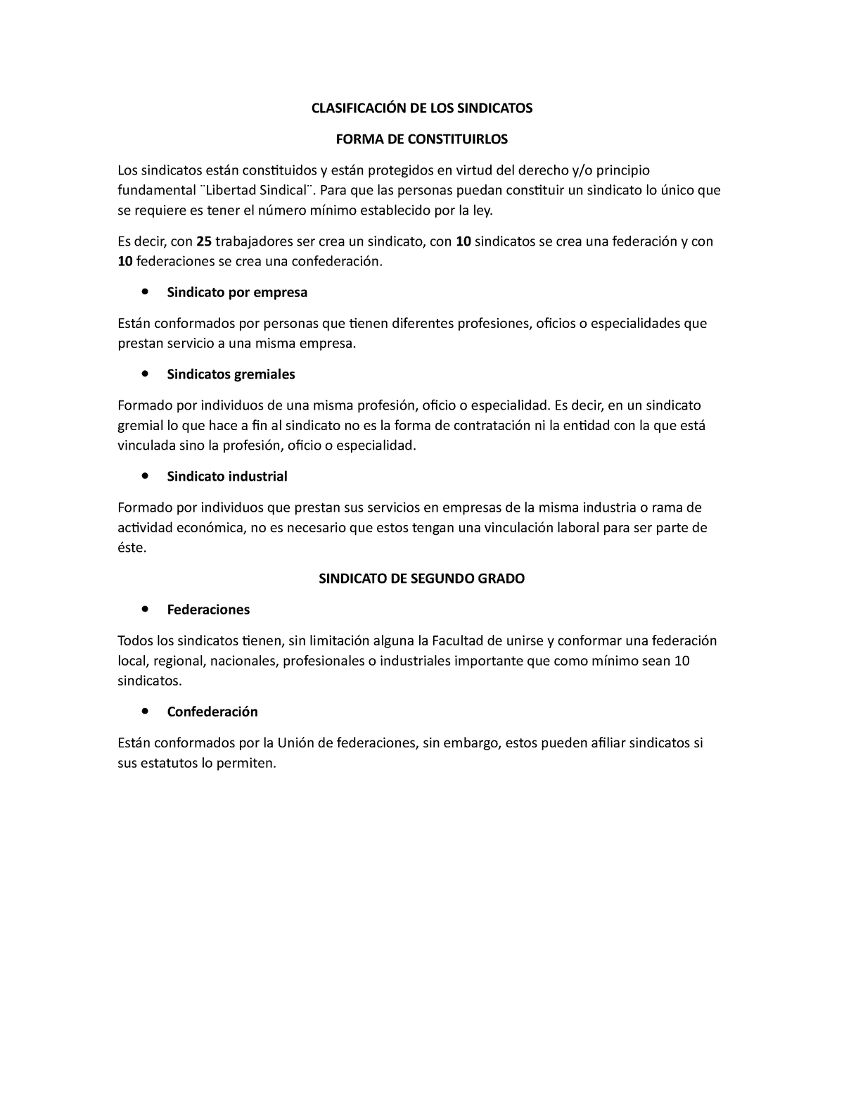 Clasificación DE LOS Sindicatos Forma DE Constituirlos - CLASIFICACIÓN ...