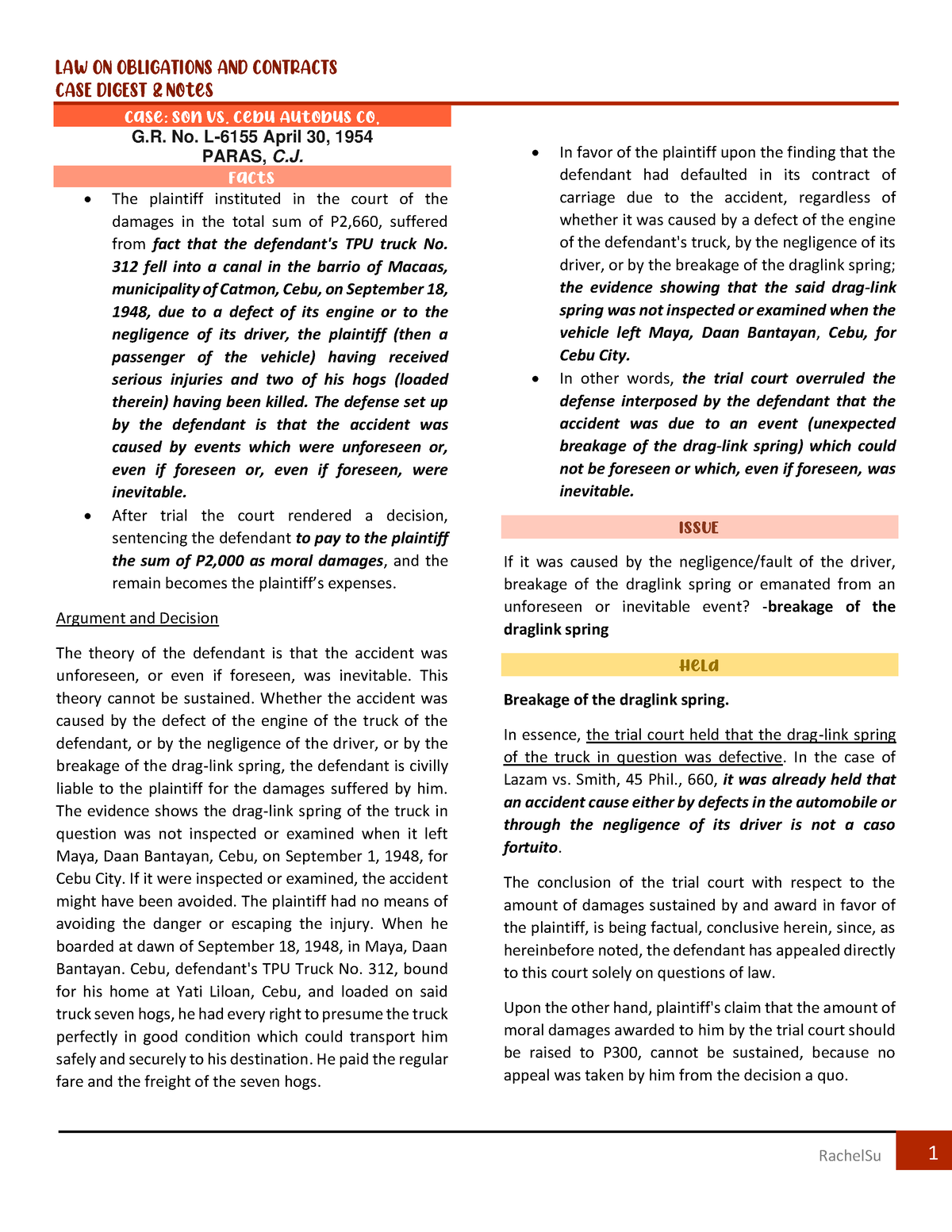 Case Digest And Notes -1-3 - LAW ON OBLIGATIONS AND CONTRACTS CASE ...