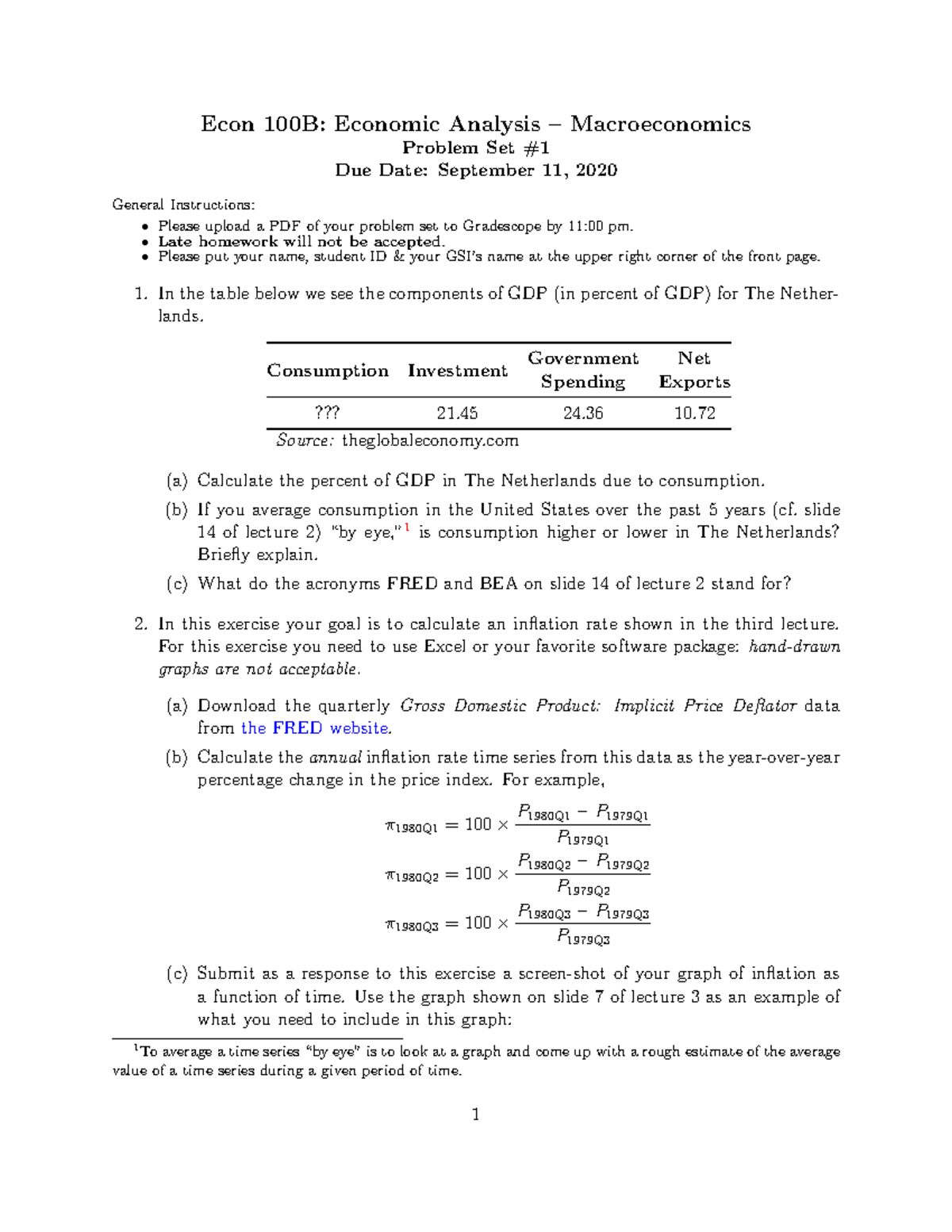 Problem Set 1 Fall 2020 - Econ 100B: Economic Analysis – Macroeconomics ...