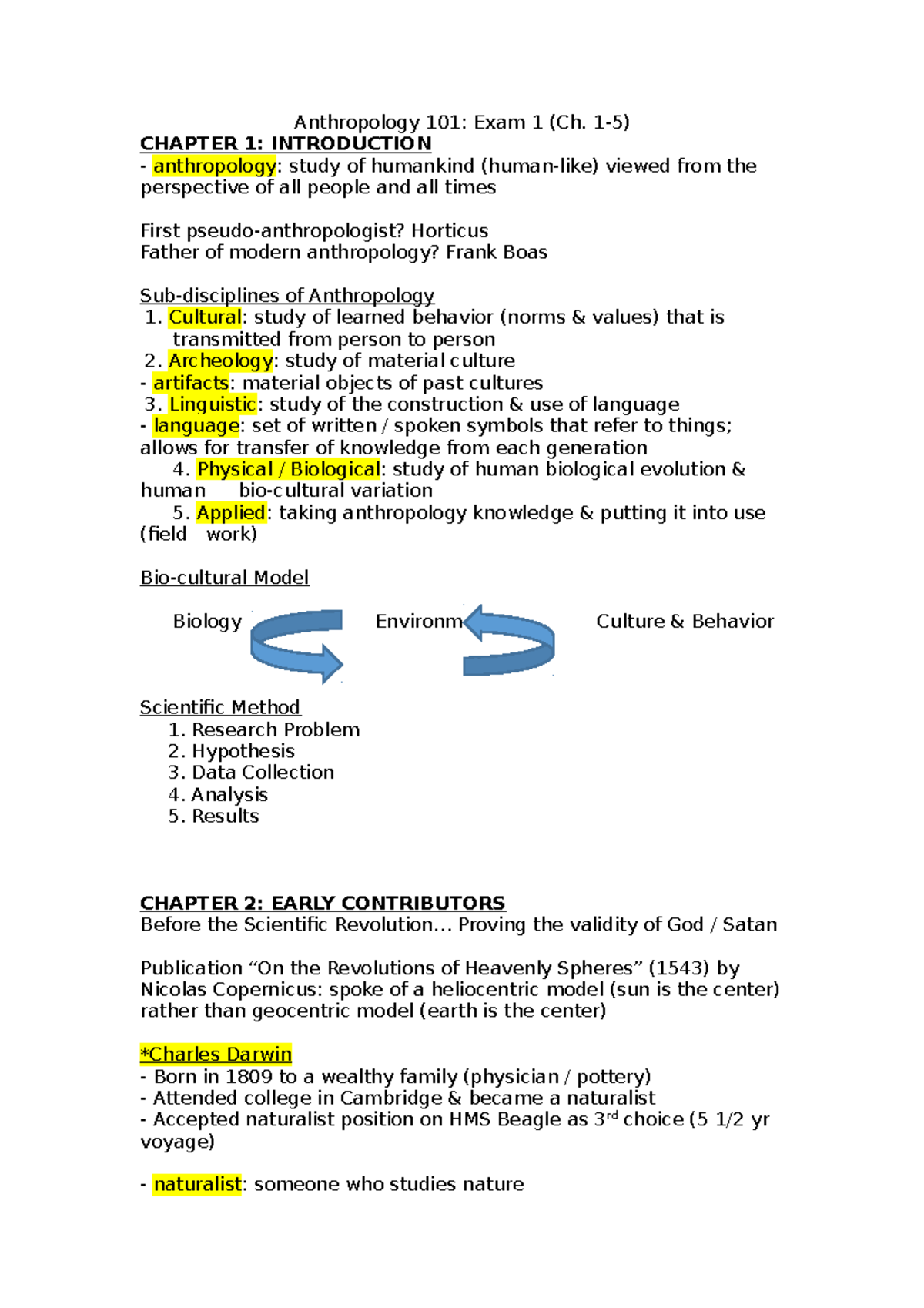 Midterm Study Guide - Anthropology 101: Exam 1 (Ch. CHAPTER 1 ...