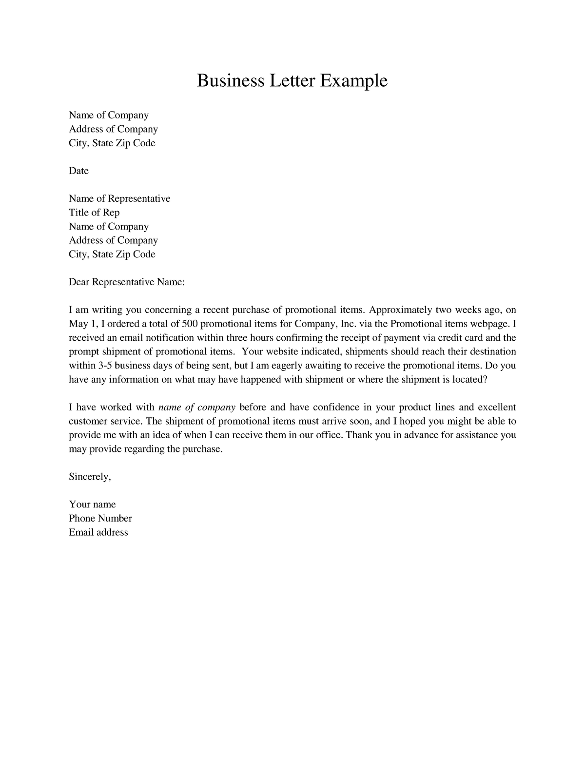 Business Letter Example In English