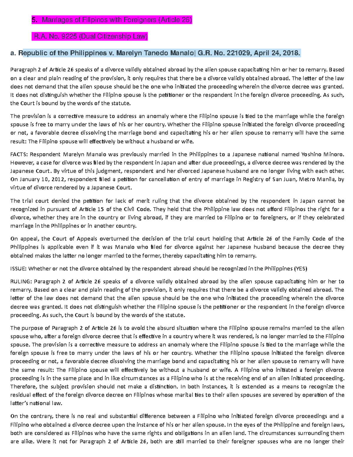 III. Fam Code (Arts 26-39) - 5. Marriages of Filipinos with Foreigners ...