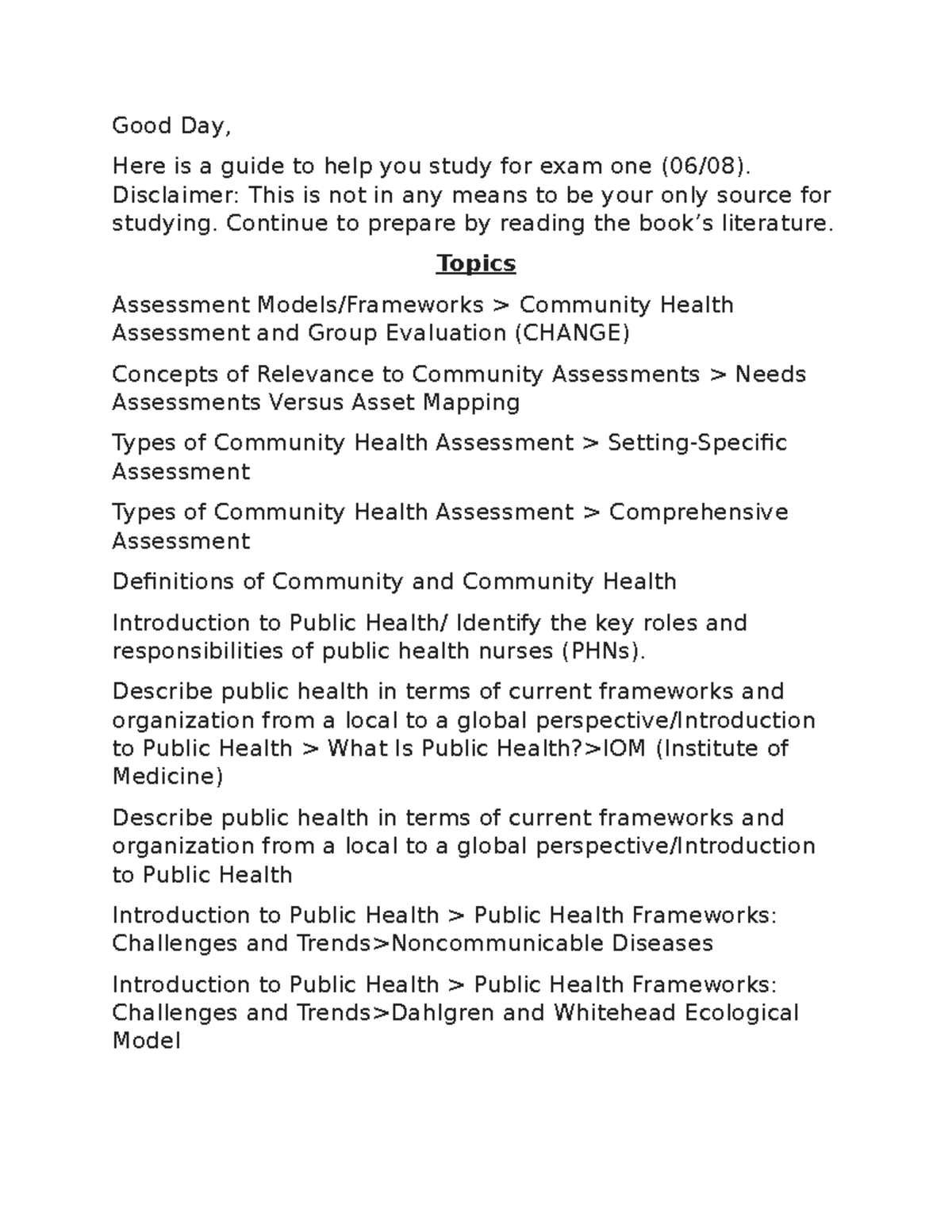 Community Health Study Guide Module One - Good Day, Here Is A Guide To ...