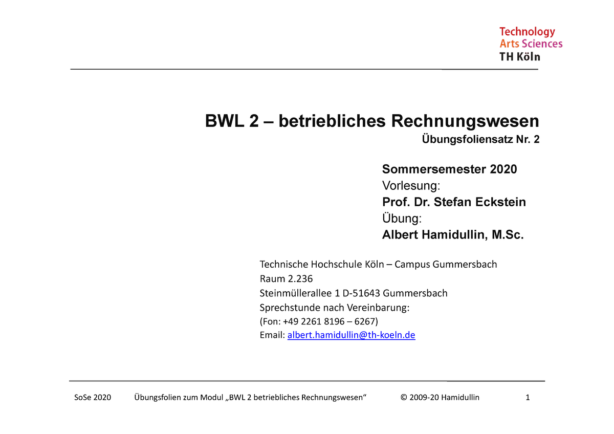 BWL2 SS20 Ue FSatz 2 - Übungsfolien Für Das Fach "BWL2 - Betriebliches ...