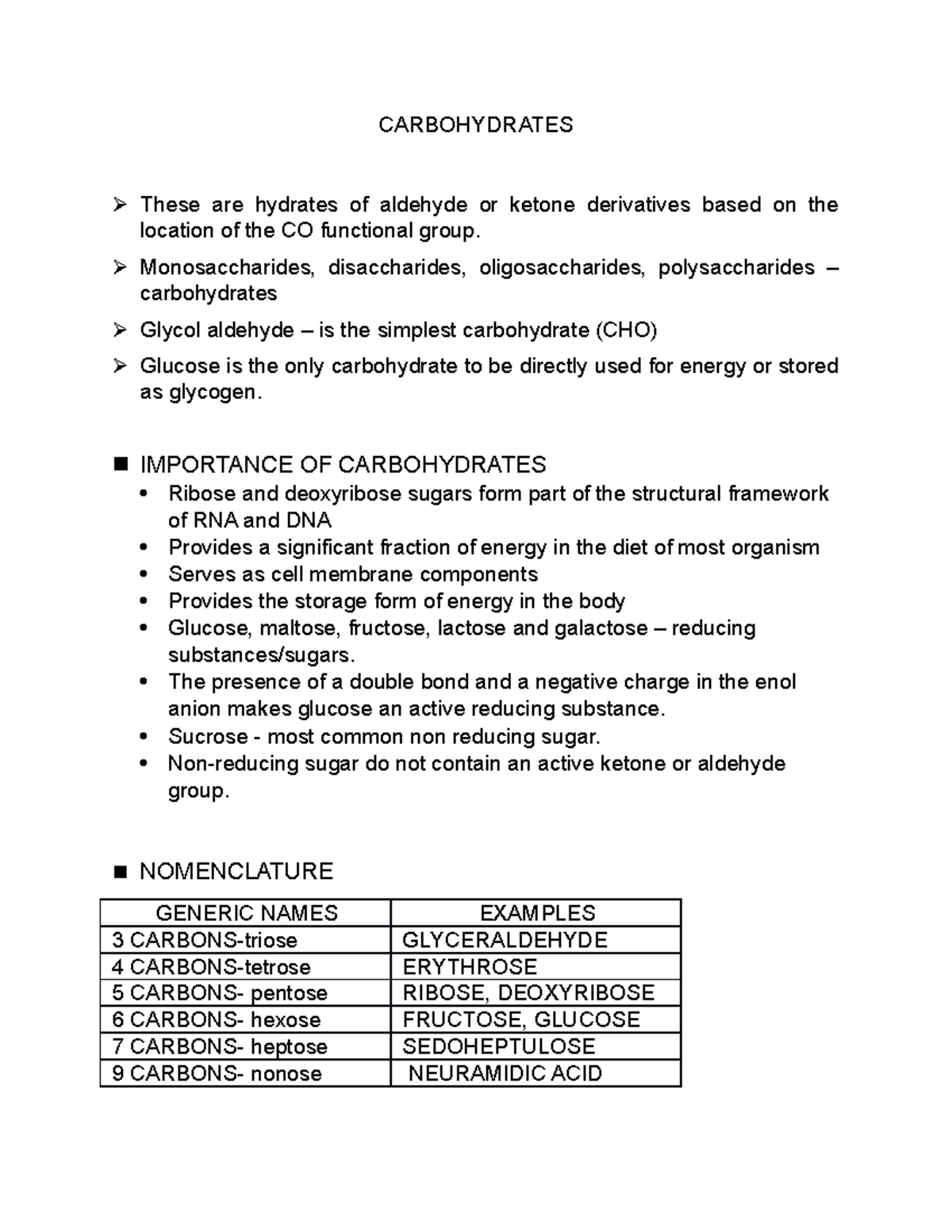 Carbohydrates Clinical Chemistry Lecture Notes CARBOHYDRATES These
