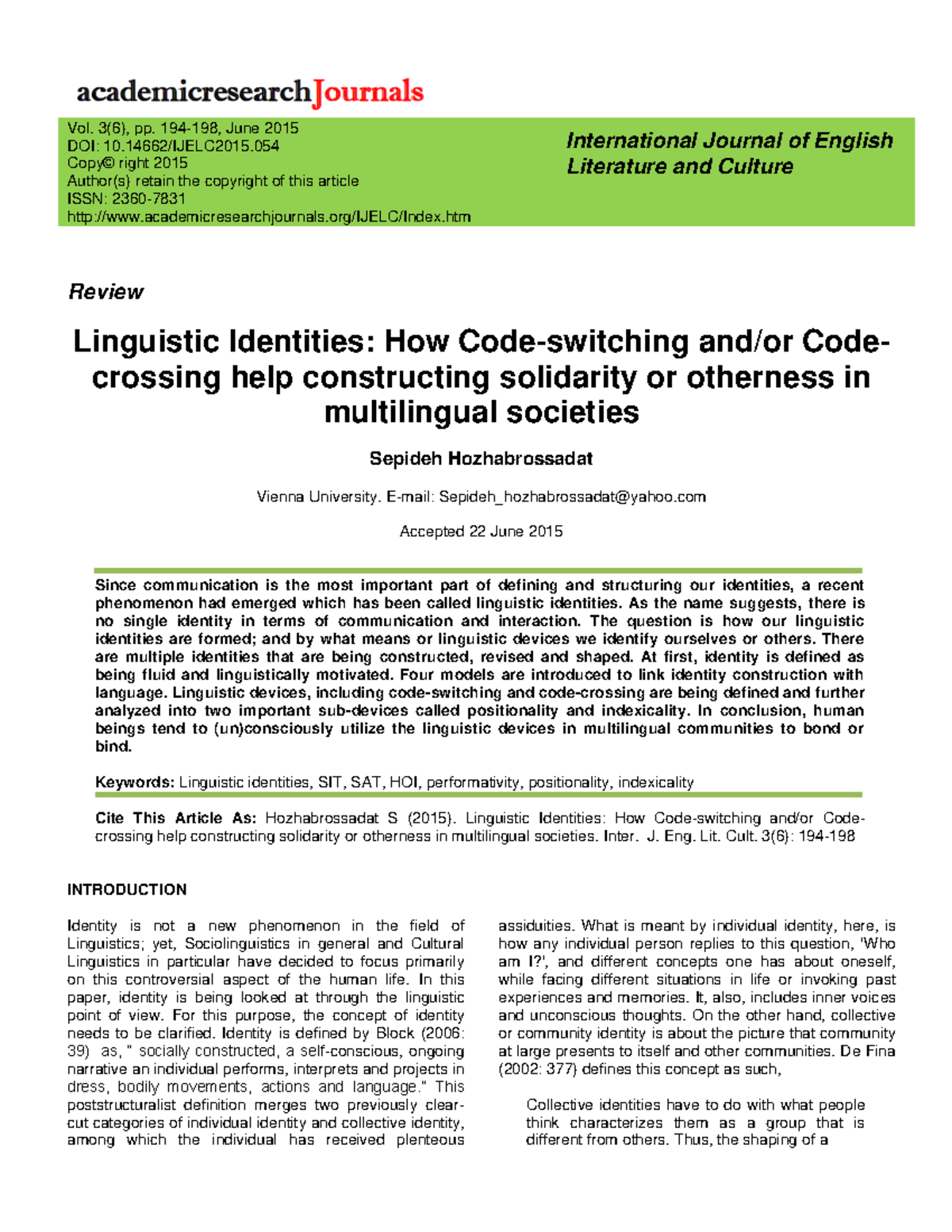 Hozhabrossadat 1inguistic Identities - Review Linguistic Identities ...