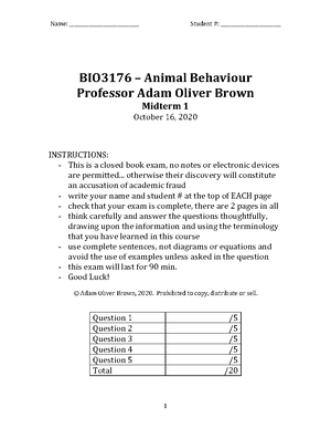 Observation Report for Animal Behaviour (BIO3176 ) - BIO3176 ...
