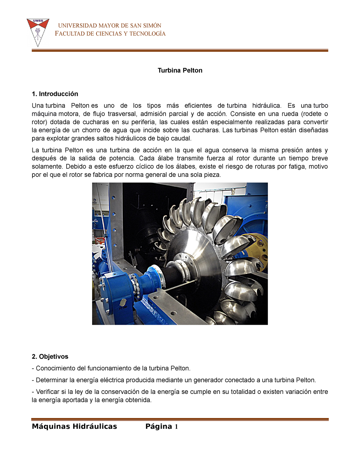 411272602-Turbina-Pelton - FACULTAD DE CIENCIAS Y TECNOLOGÍA Turbina ...