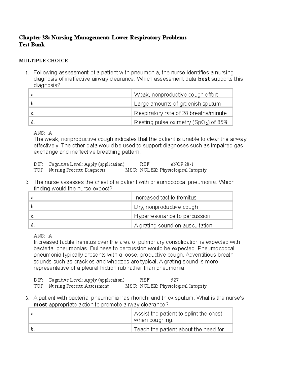 Lower respiratory - lecture notes - Chapter 28: Nursing Management ...