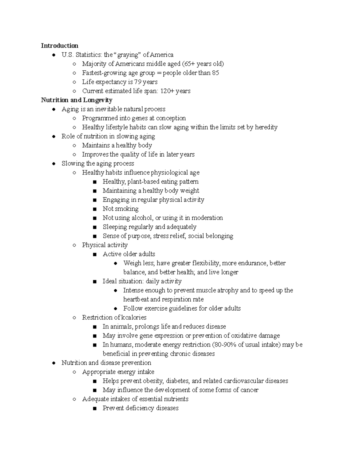 Older Adult Nutrition - Notes from powerpoints - Introduction U ...