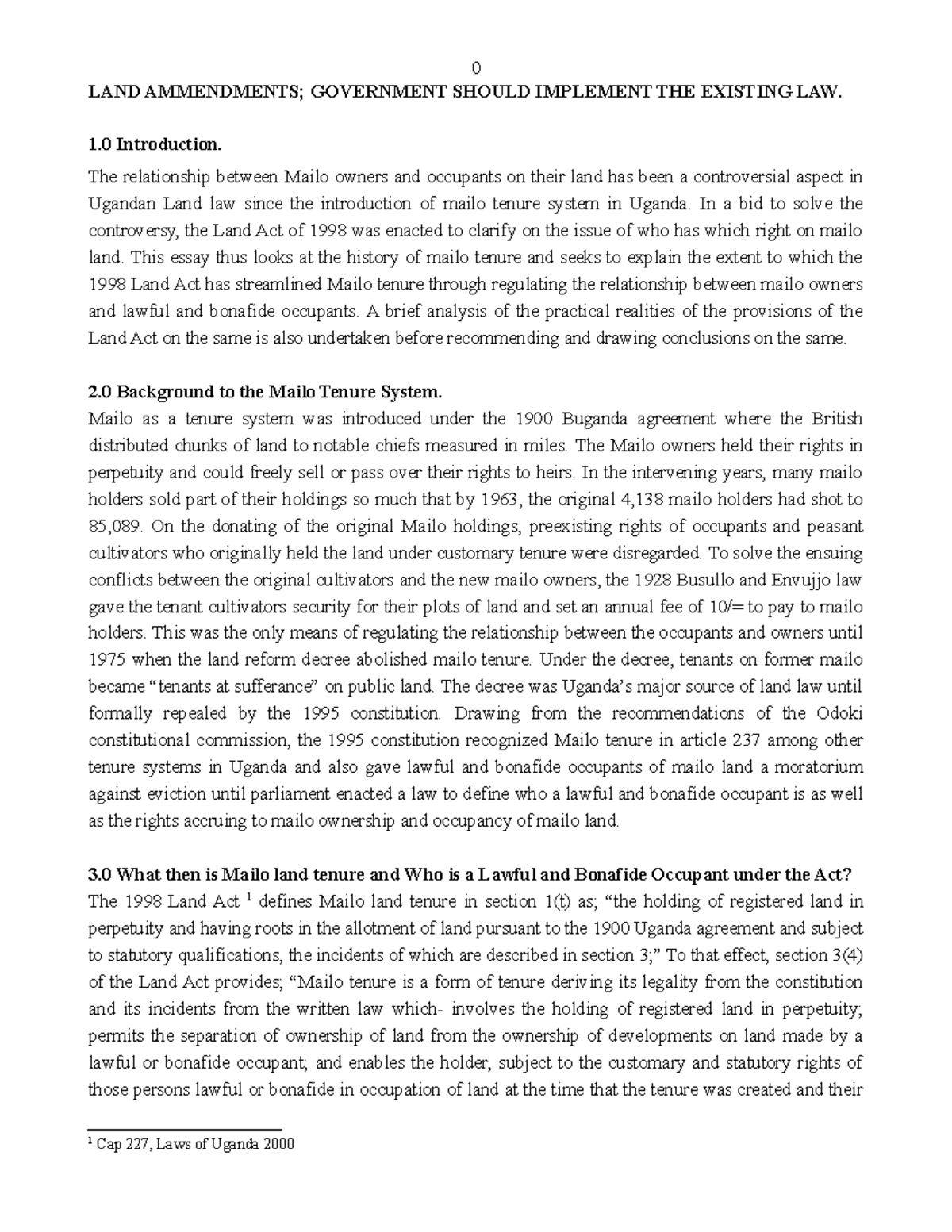 BB on Land Act Reform very good LAND AMMENDMENTS; GOVERNMENT SHOULD