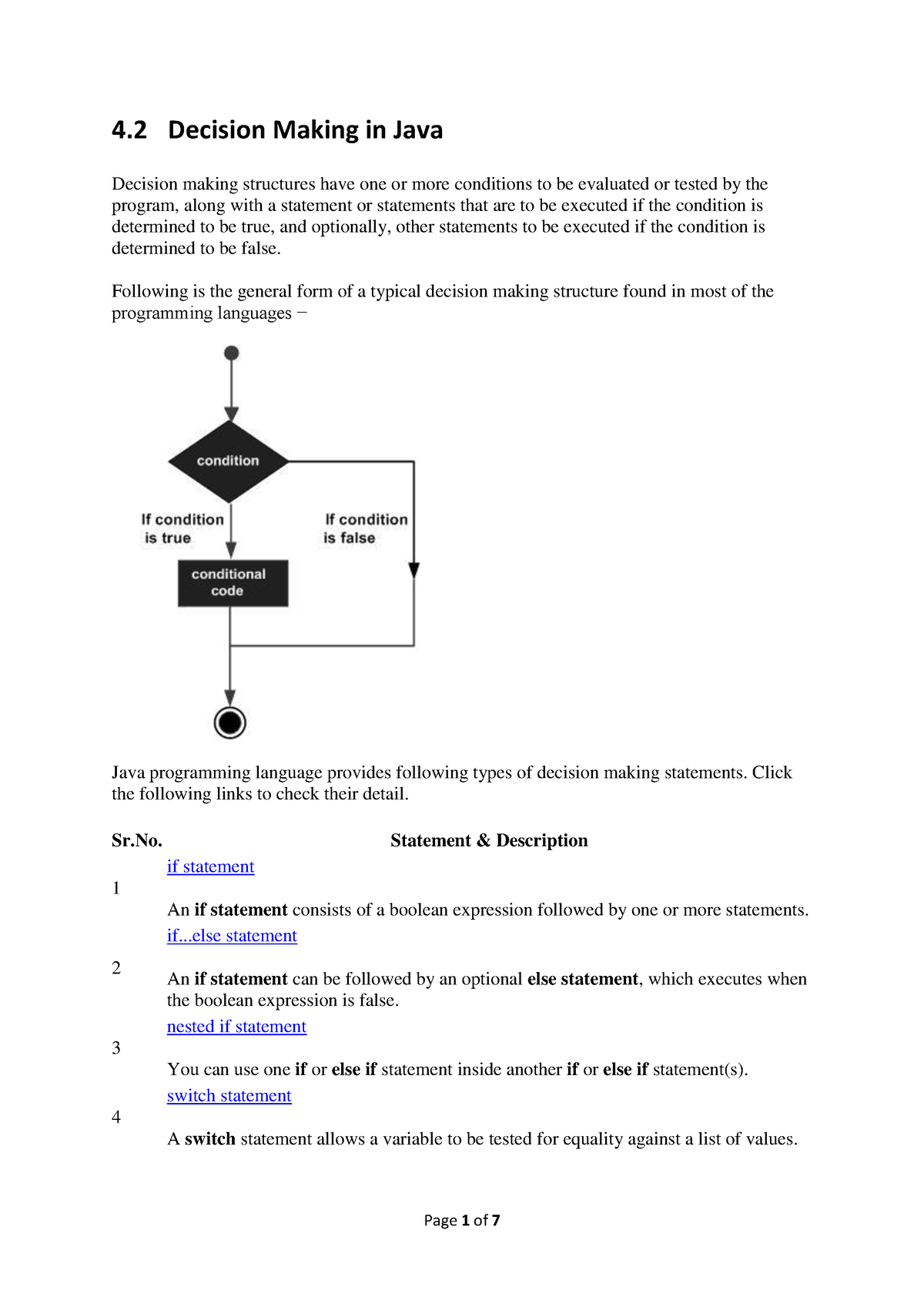 4.2 - Decision Making - Lecture Notes - 4 Decision Making In Java ...