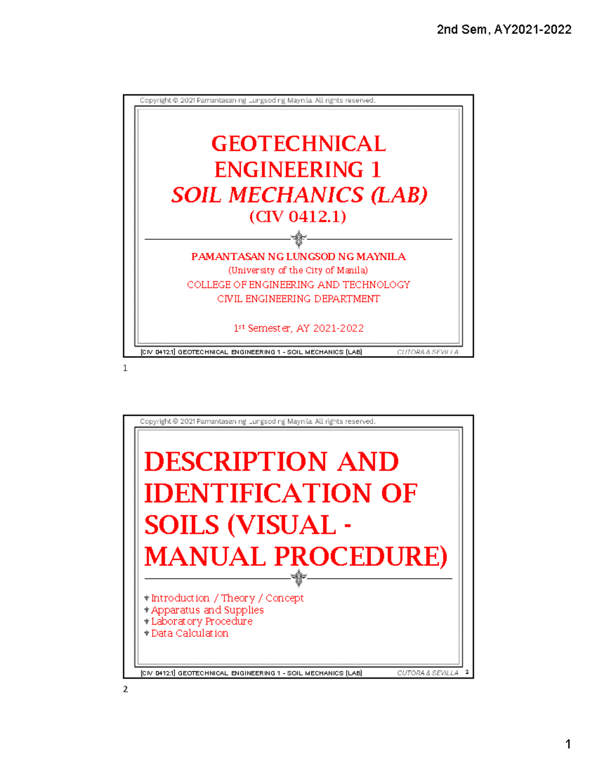 Geotechnical Engineering - CIV 0412 Laboratory Experiment Number 1 ...