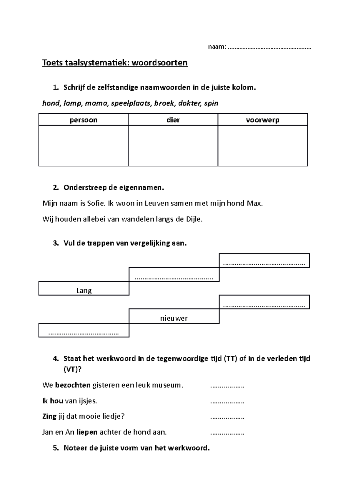 Toets Woordsoorten V2 - Samenvatting - Naam