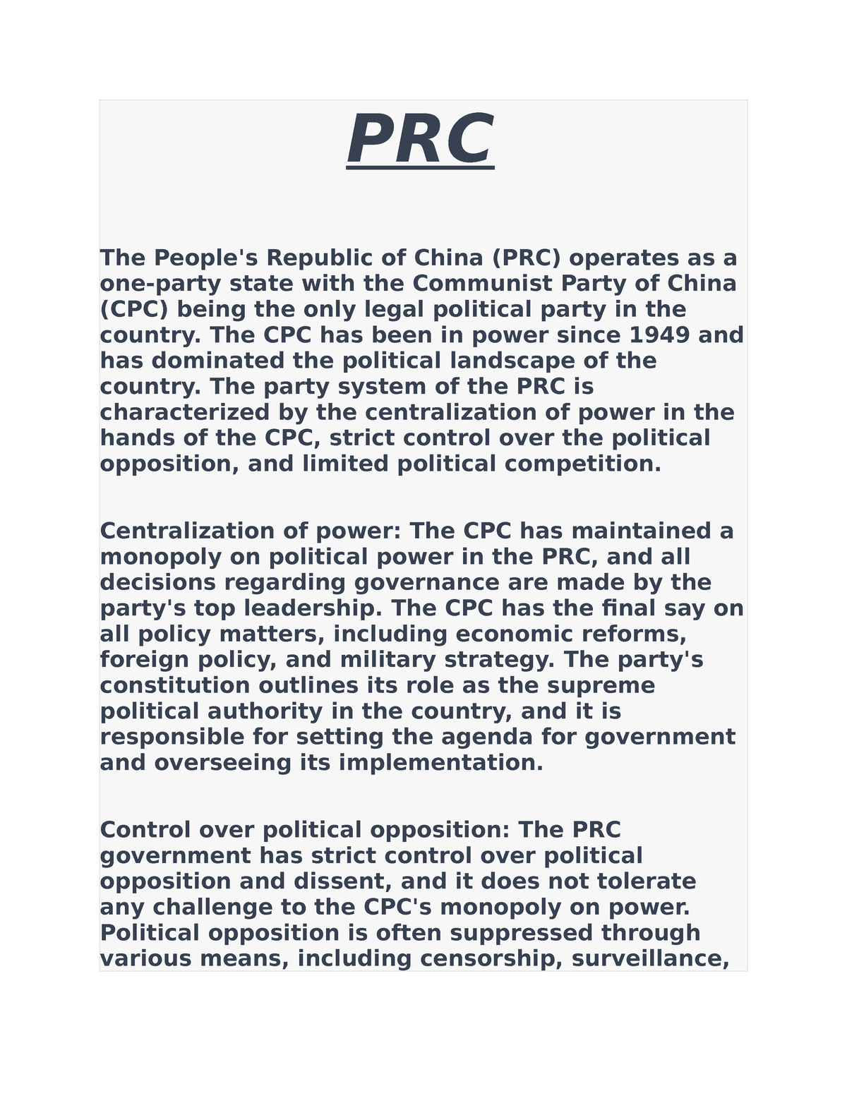 characteristics-of-party-sytem-of-prc-prc-the-people-s-republic-of